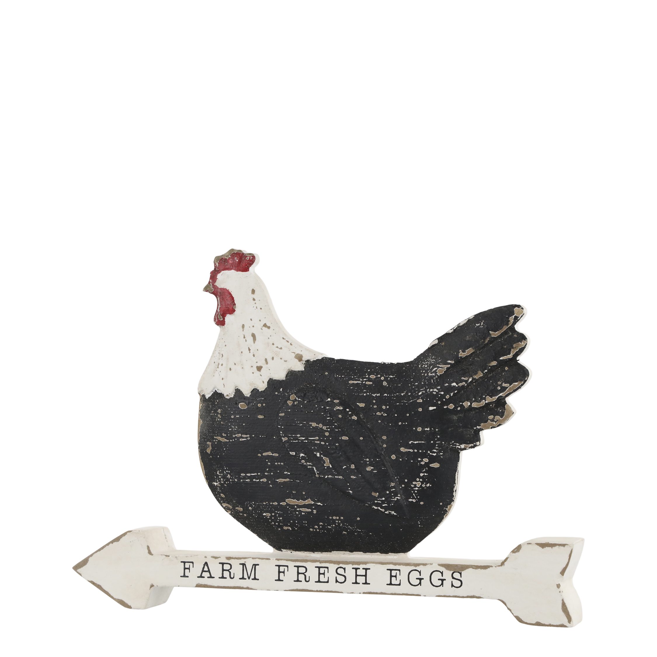 Dekofigur Aufsteller Huhn mit Text Vintage Schild H20/L31,5/B4 cm