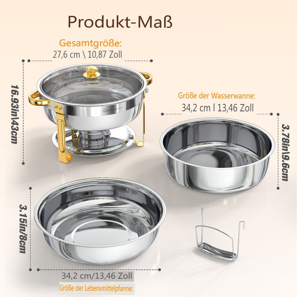 Warmounts Speisenwärmer 6,15L Chafing Dish Speisenwärmer Set, (2-tlg., Rund, 6,5 QT Edelstahl mit Deckelhalter und Glasdeckel), Buffet Warmhalter-Set für Cateri – Bild 5 von 5