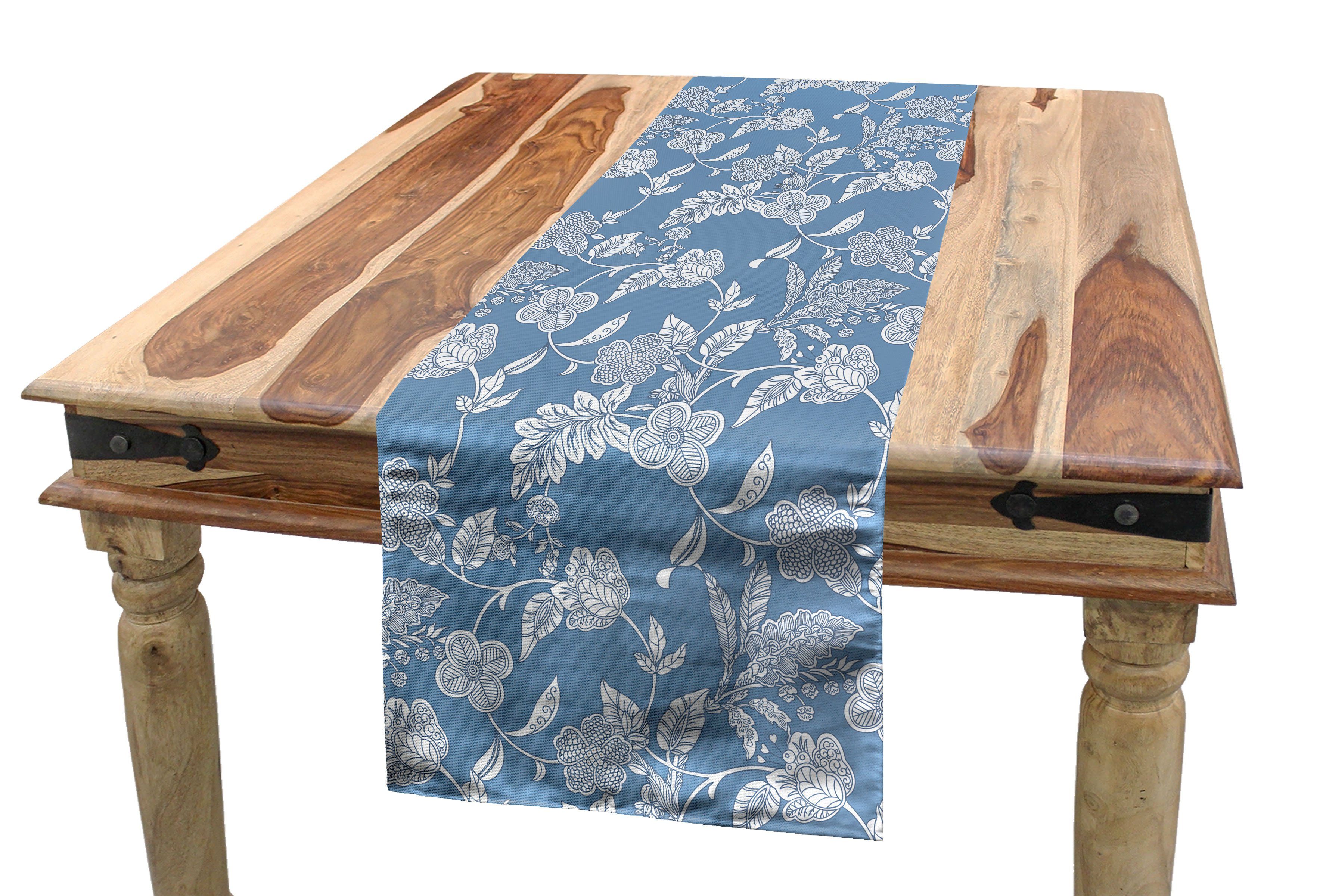 Abakuhaus Tischläufer Esszimmer Küche Rechteckiger Dekorativer Tischläufer, Blau und weiß Garten-Blumen-Motiv