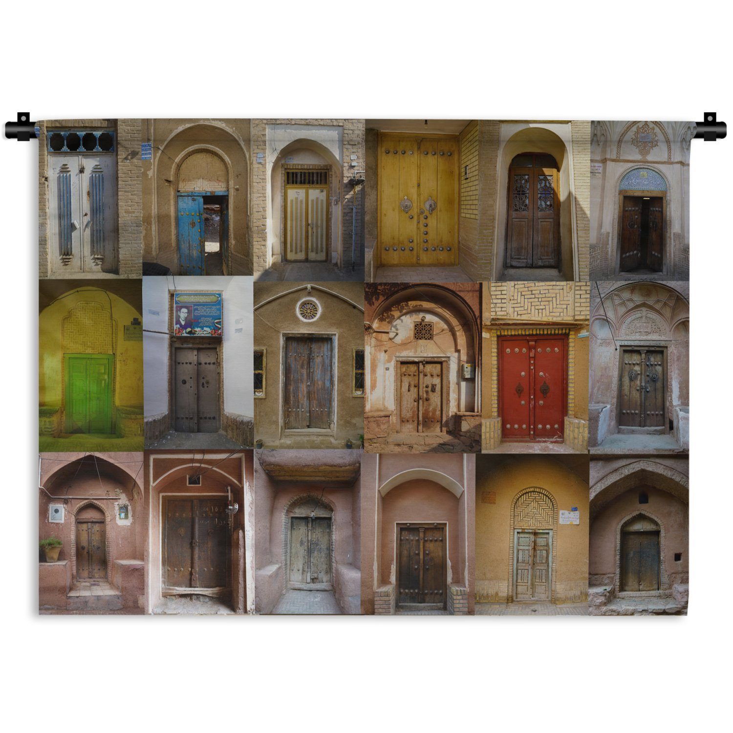 MuchoWow Wanddekoobjekt Türen Architektur - Wandbehang, Farbenfroh für Wanddeko Wohnzimmer, Kinderzimmer - - - Collage Kleid, Schlafzimmer, Vintage