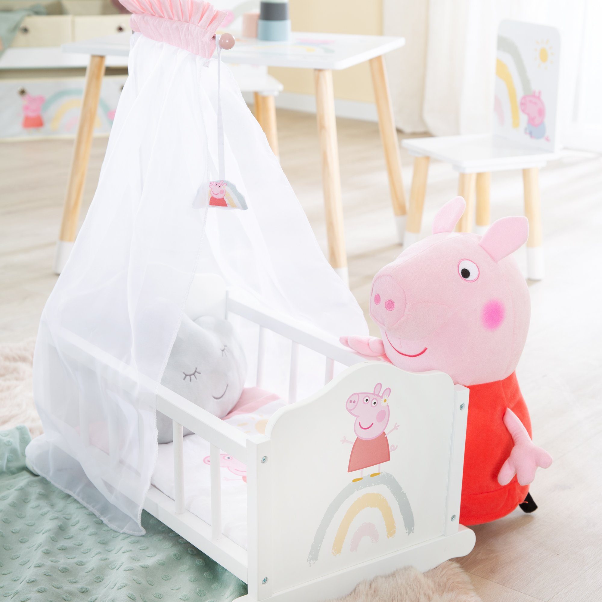 roba® Puppenwiege Peppa Pig, Puppenbett mit Kissen, Decke & Himmel, Puppenm günstig online kaufen