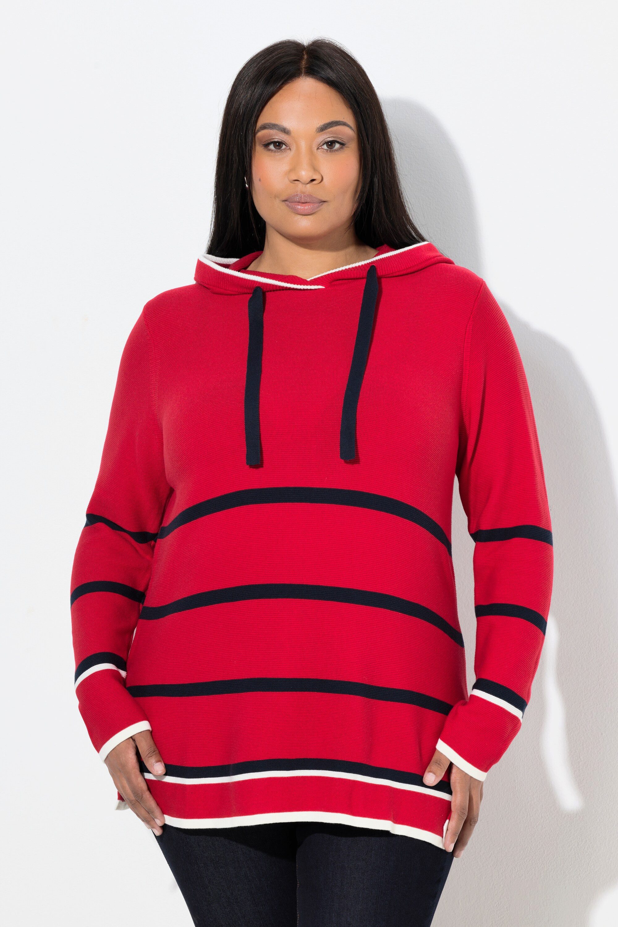 Wollpullover Pullover Ringel Farbakzente Kapuze Langarm