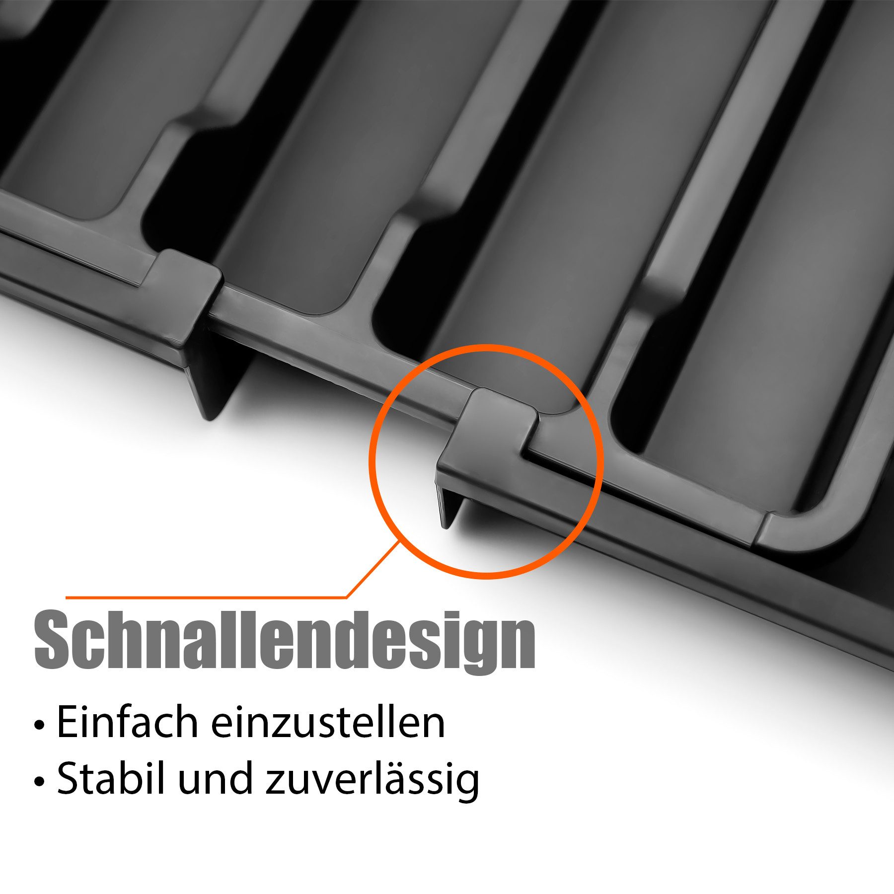 BigDean Besteckeinsatz Schubladen Organizer aus Kunststoff in Schwarz (Set, 1 St., Besteckeinsatz), Platzsparend, Optimale Organisation, Flexibel Anpassbar