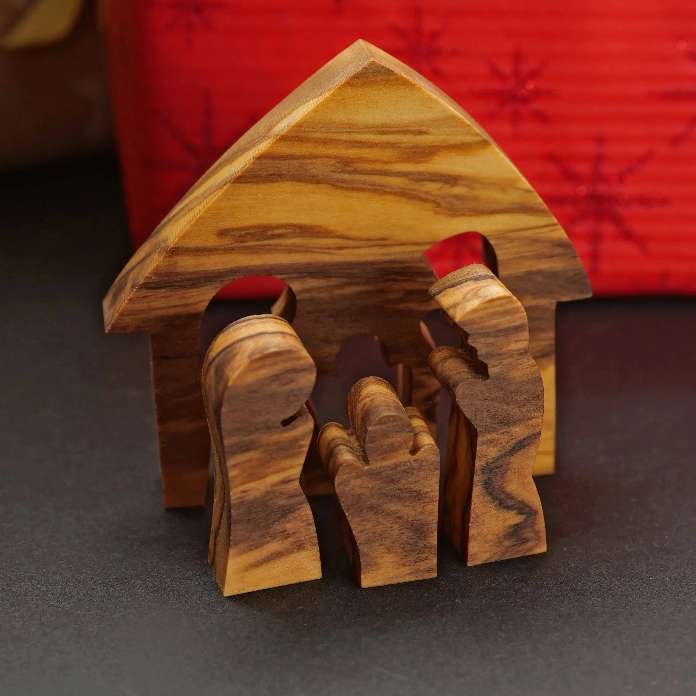 Kassis Dekoobjekt Weihnachtsdeko Rinde, Krippe Bethlehem, ohne Puzzle Holzdeko, umweltfreundlich, aus aus Naturprodukt handgemacht, Olivenholz