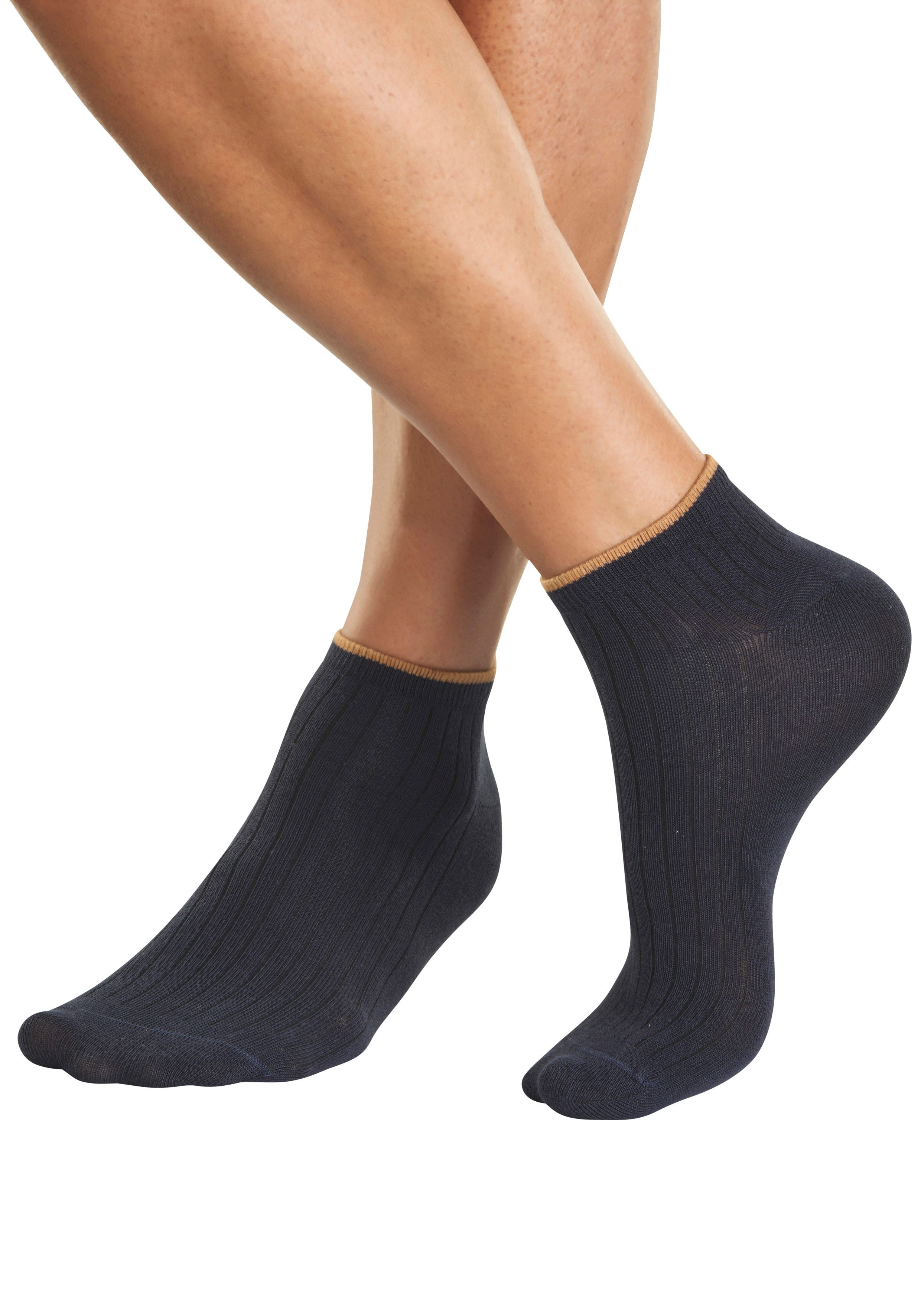 H.I.S Kurzsocken Herren Sneaker Socken mit farblich abgesetztem Bündchen (Packung, 7-Paar, Quarter) in schöner Farbpackung