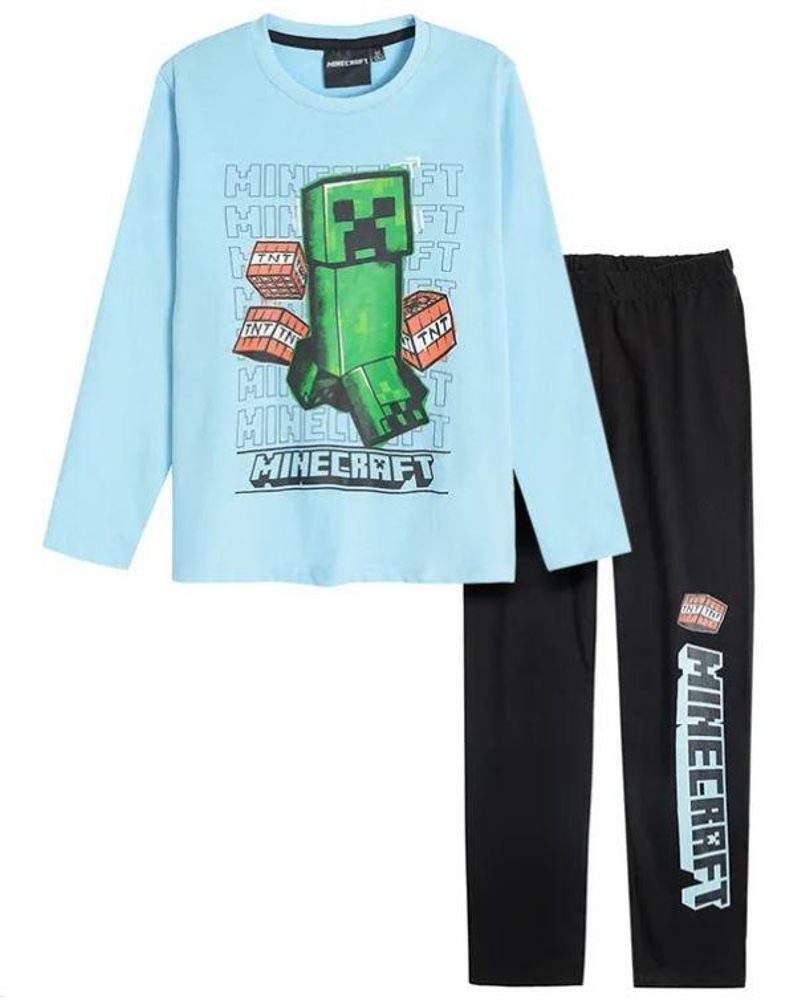 Pyjama Minecraft langer Schlafanzug blau 116 128 134 140 152