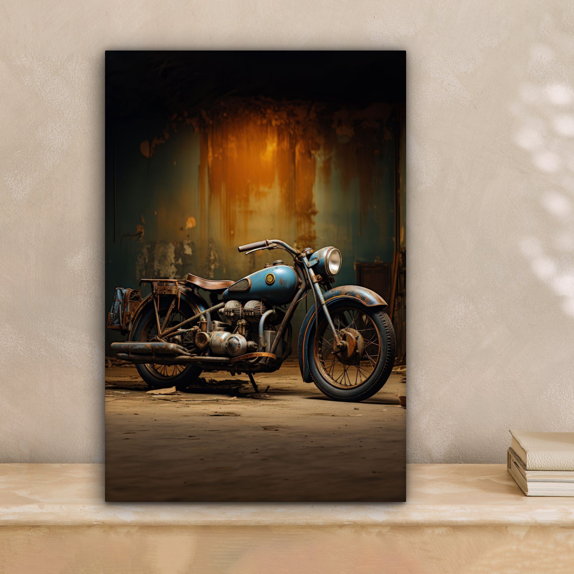 OneMillionCanvasses® Leinwandbild Vintage - Motorrad - Blau - Alt - Garage, günstig online kaufen