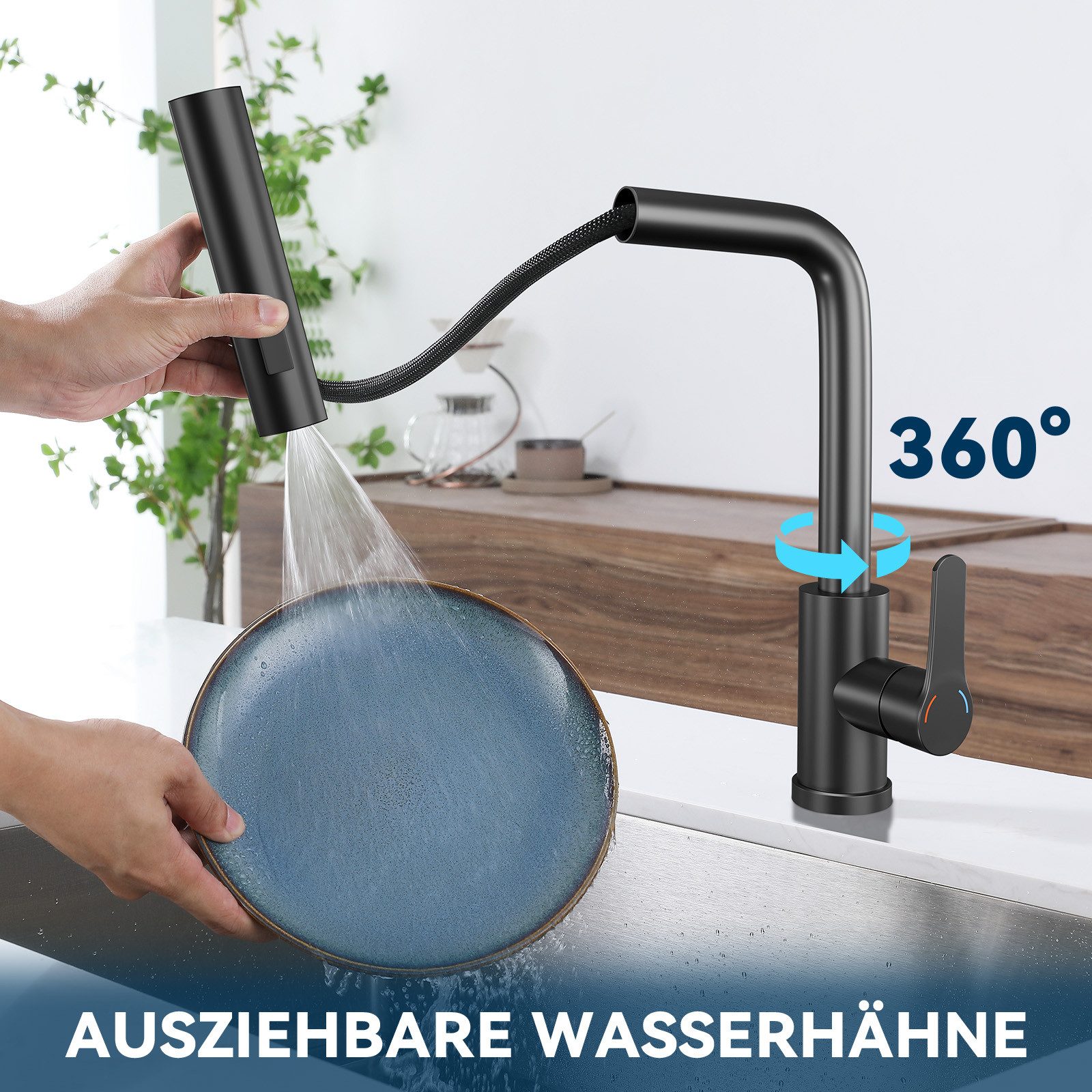Nettlife Küchenarmatur Ausziehbar Edelstahl Wasserhahn Schwarz Spültischarm günstig online kaufen