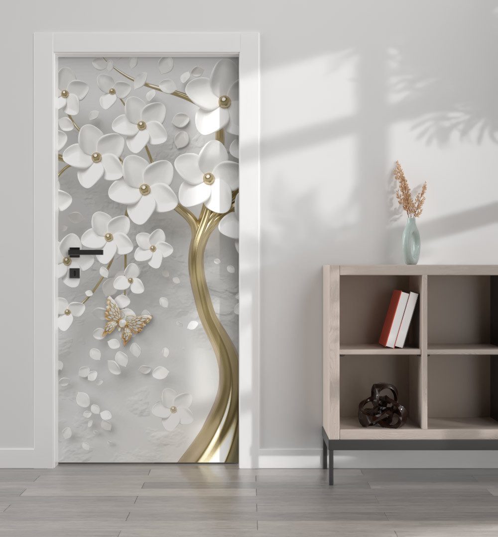 MyMaxxi Dekorationsfolie Türtapete Türposter Türfolie selbstklebend blühender Blütenbaum Folie, (Baum gold weiss, 1St.}, Klebefolie Tür aufgerollt), Selbstklebend