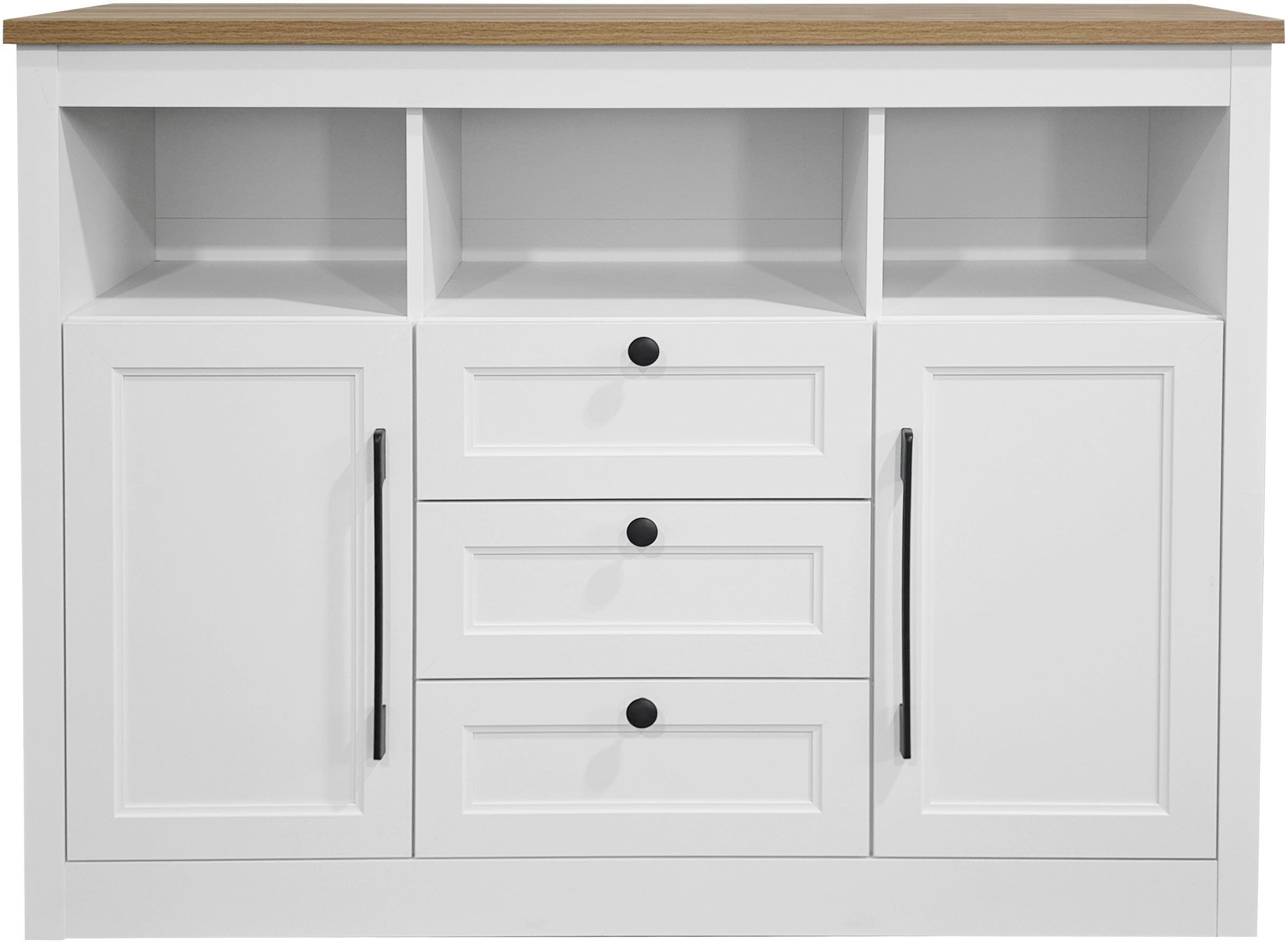 OTTO home Sideboard Ismund, aus MDF, mit Holz-Zierleiste, schwarzen Metallgriffen, Höhe 95 cm