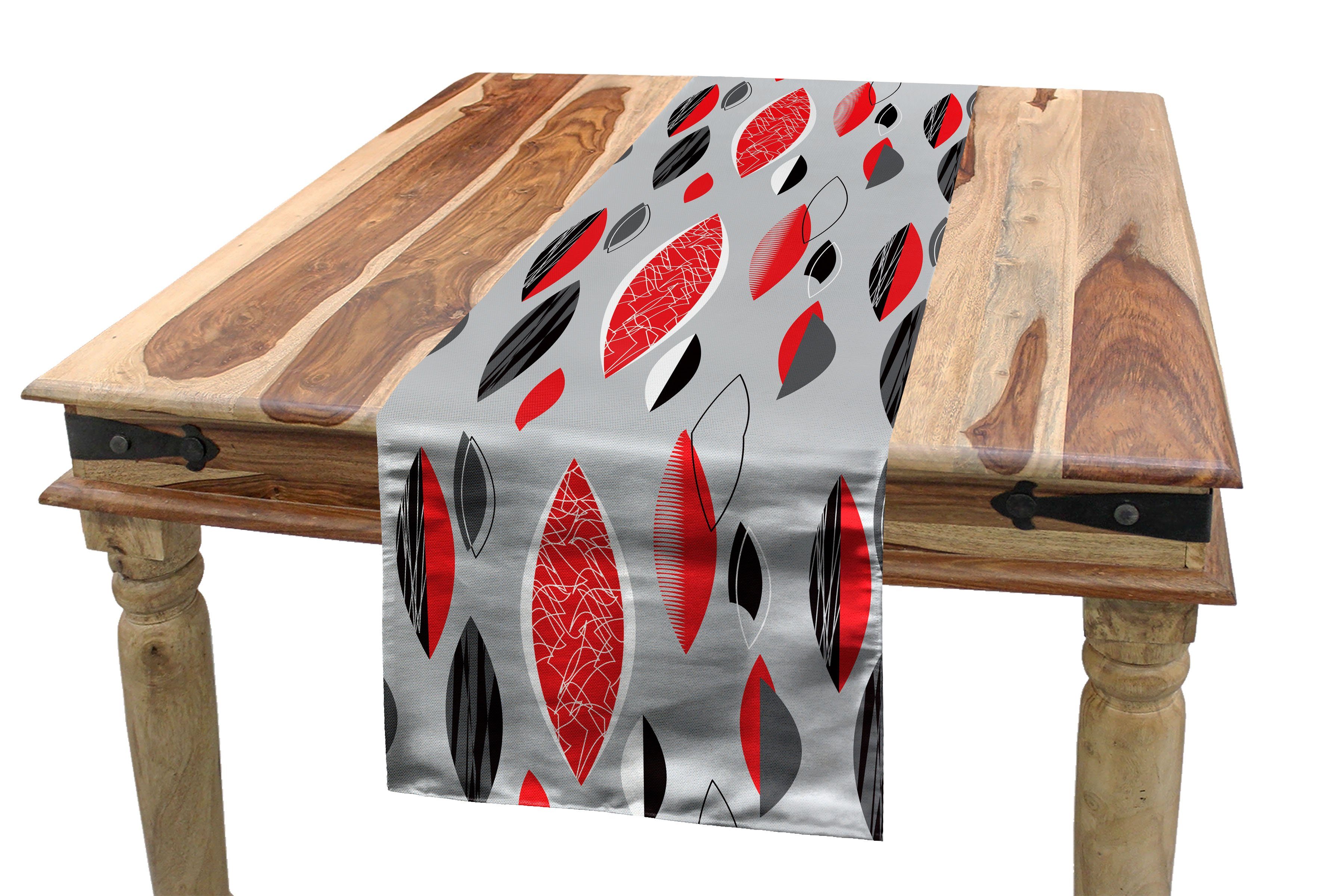Abakuhaus Tischläufer Esszimmer Küche Rechteckiger Dekorativer Tischläufer, Mitte des Jahrhunderts Abstrakt Oval Blatt
