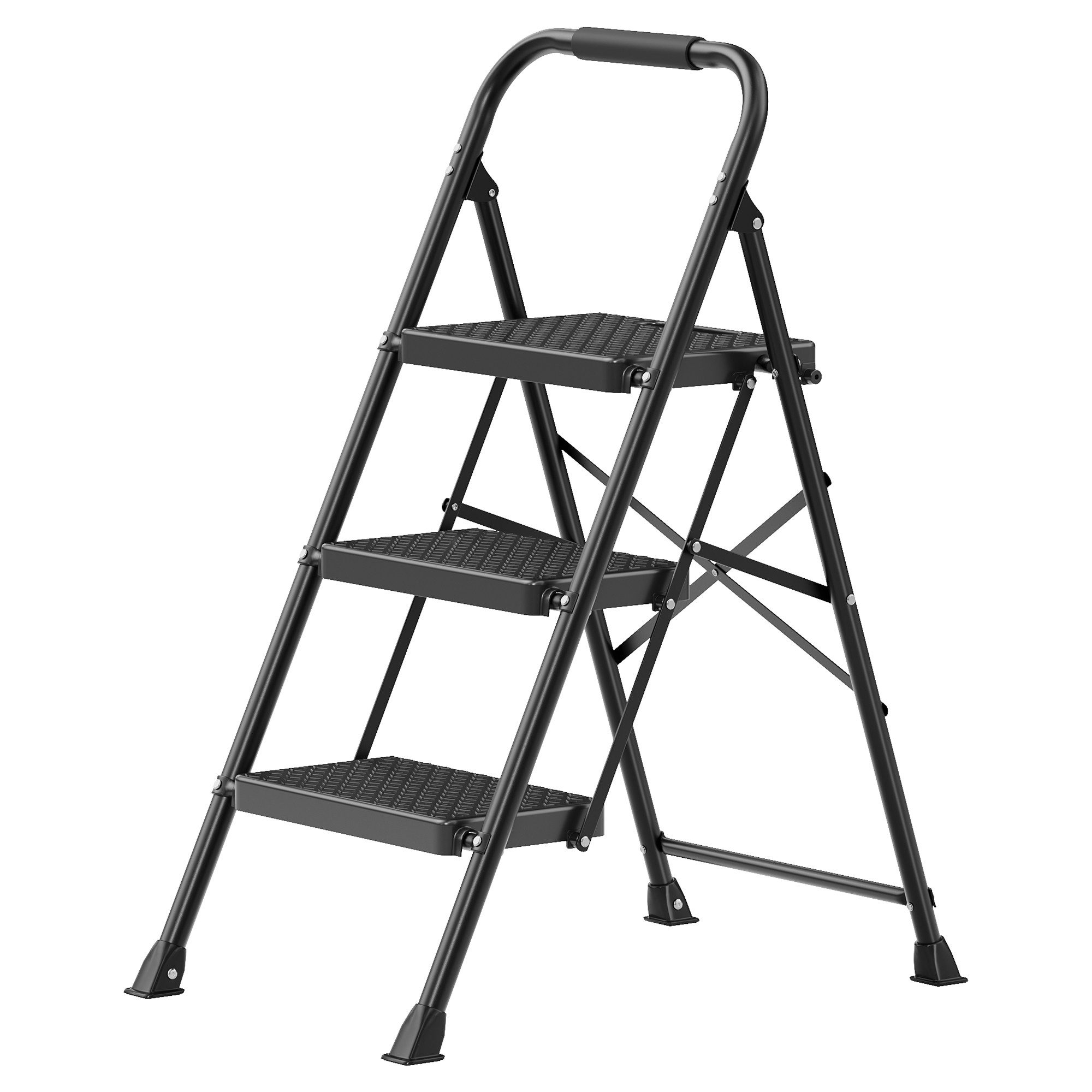 SONGMICS Trittleiter Klapptritt aus Stahl, 2 Rutschfeste Stufen, Klappbar, bis 150 kg, 114 x 45,5 x 7,5 cm, Haushaltsleiter, Küchentritt