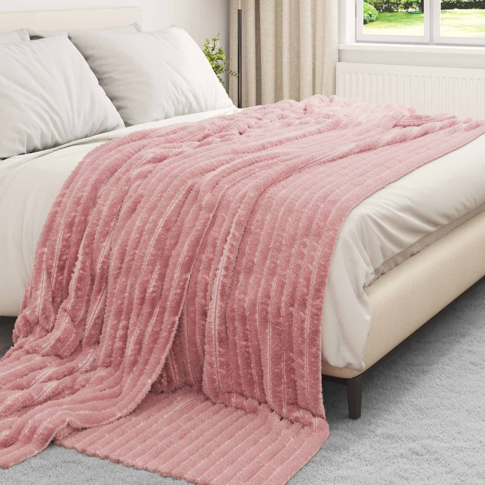 vidaXL Bettüberwurf Überwurfdecke Rosa 270 x 240 cm Fleece