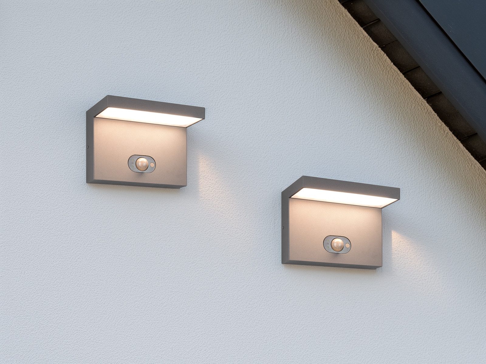 TRIO Leuchten LED Außen-Wandleuchte, Bewegungsmelder, LED fest integriert, Warmweiß, Neutralweiß, 2er Set HYBRID Fassaden-Beleuchtung mit Strom und Solar, Breite 18cm