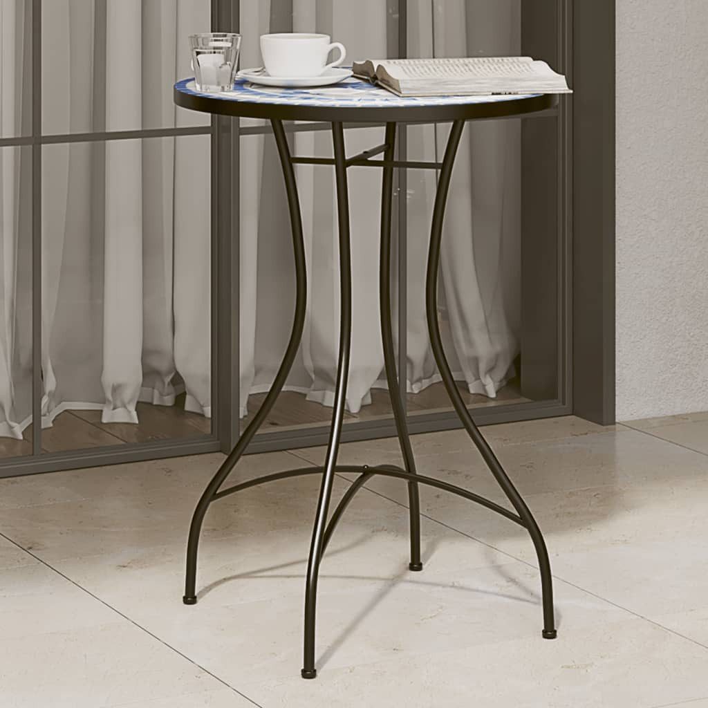 furnicato Gartentisch Bistrotisch Keramik 50 x 70 cm Blau und Weiß (1-St), Pflegeleichter Outdoor-Tisch mit mediterranem Mosaik-Design