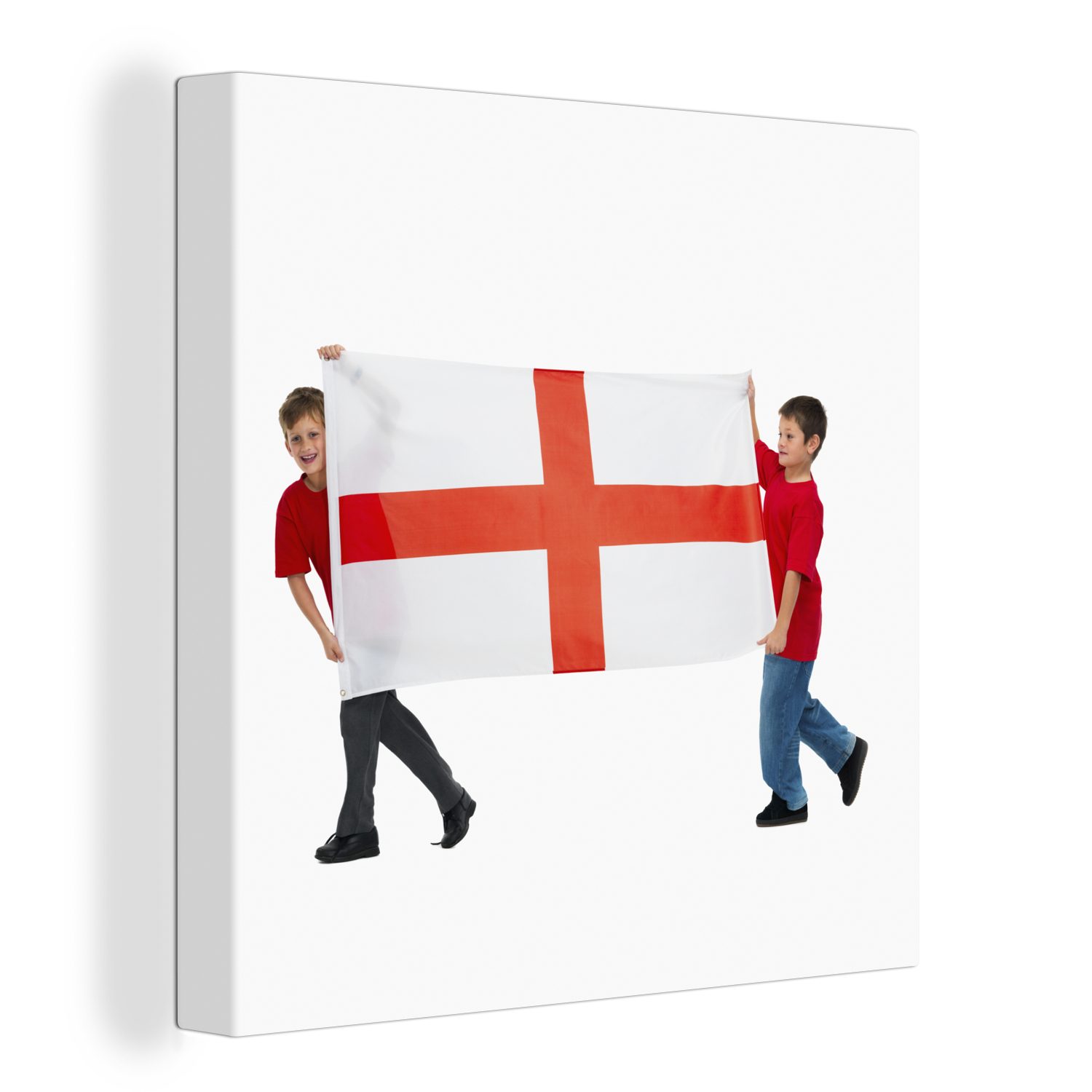 OneMillionCanvasses® Leinwandbild Zwei Jungen tragen die englische Flagge, (1 St), Leinwand Bilder für Wohnzimmer Schlafzimmer