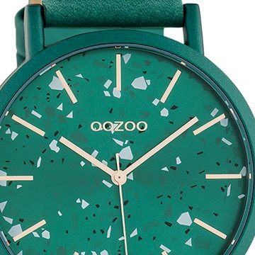 OOZOO Quarzuhr Oozoo Damen Armbanduhr Timepieces Analog, Damenuhr rund, groß (ca. 42mm), Lederarmband grün, Fashion