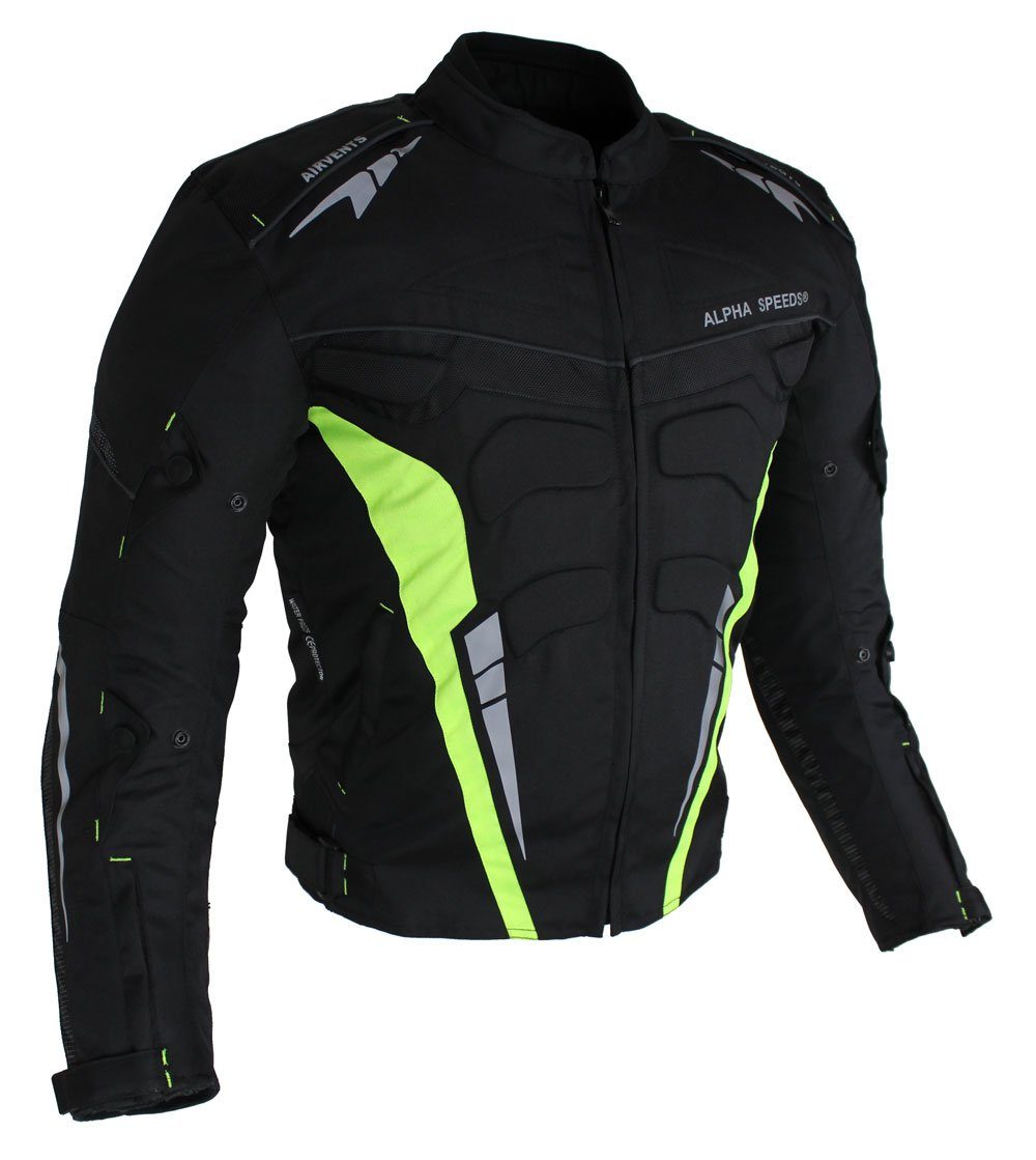 Alpha Speeds Motorradjacke Herren Biker Textil Jacke Wasserdicht Sport Touring Jacke Protektoren (Trennbare Innenjacke: All Season) Belüftungssysteme, SPORT Fluorescent Grün