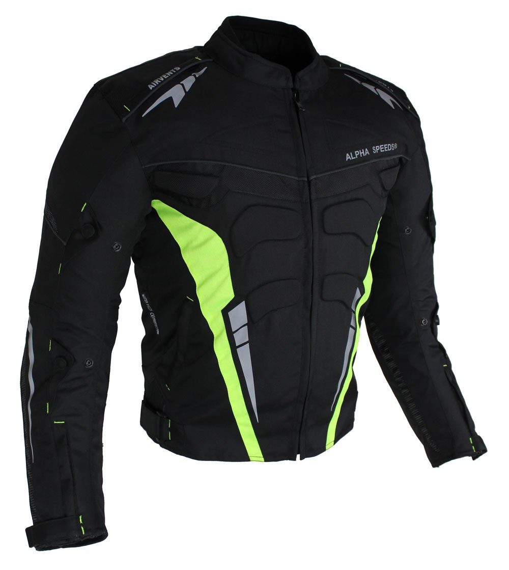 Alpha Speeds Motorradjacke Sport Textil Jacke Season) (Trennbare Protektoren Touring Herren Wasserdicht Fluorescent Biker Jacke SPORT Belüftungssysteme, Innenjacke: Grün All