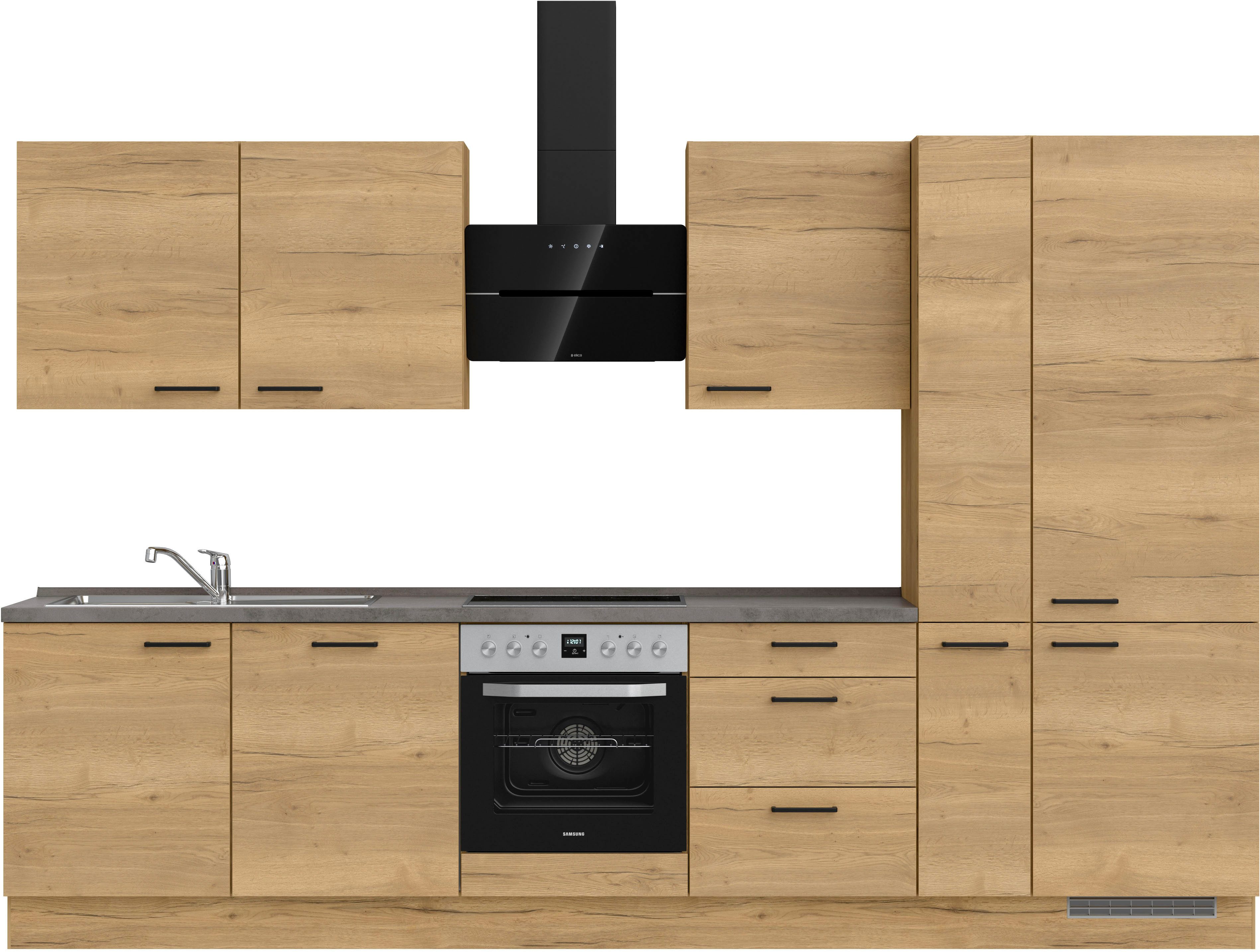 nobilia® Küchenzeile "Structura II", NEU: individuell anpassbar mit gratis Profi-Beratung, vormontiert, Breite 330 cm, Ausrichtung wählbar, wahlw. mit E-Geräten
