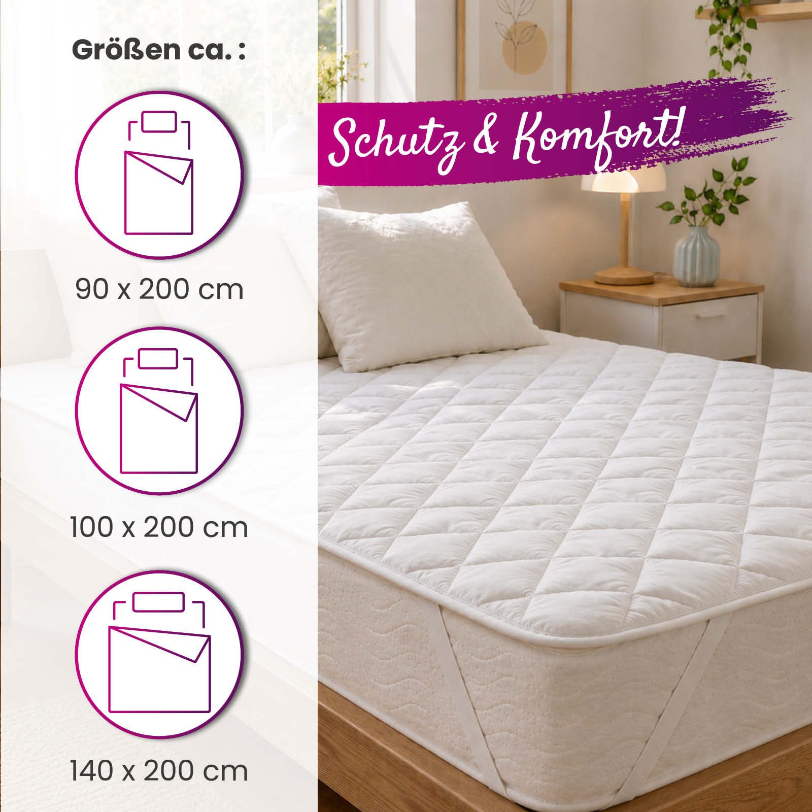 Matratzenschoner Matratzenauflage Einzelbett 90x200 wometo, OEKO-TEX®, made in EU