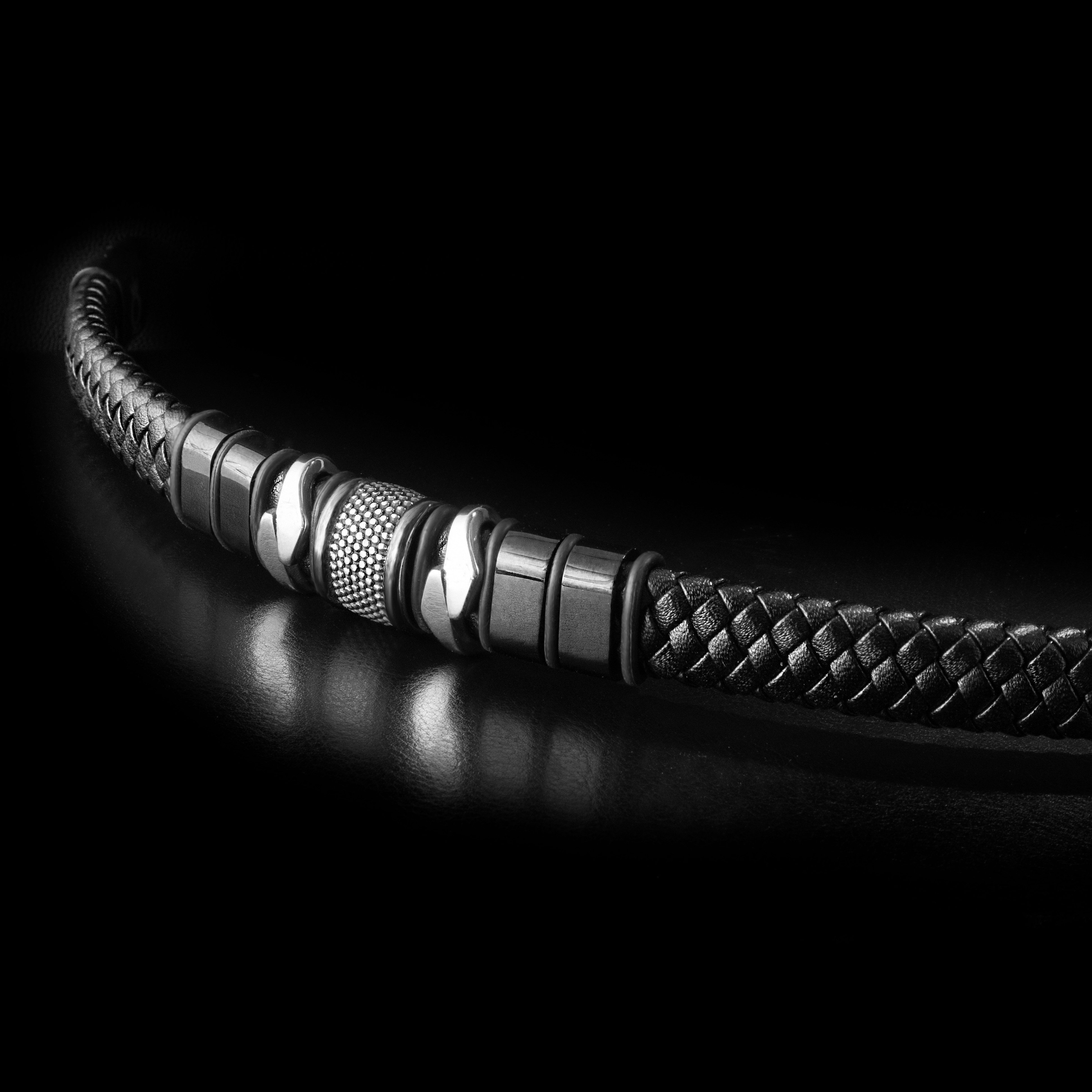 UNIQAL.de Lederarmband „MAMBA“ – Maskulines Design in Schwarz & Silber (Echtleder, Edelsthal, Magnetverschluss mit Verlängerungsglied, perfektes Geschenk, Bewährte UNIQAL Qualität), Designed in Germany