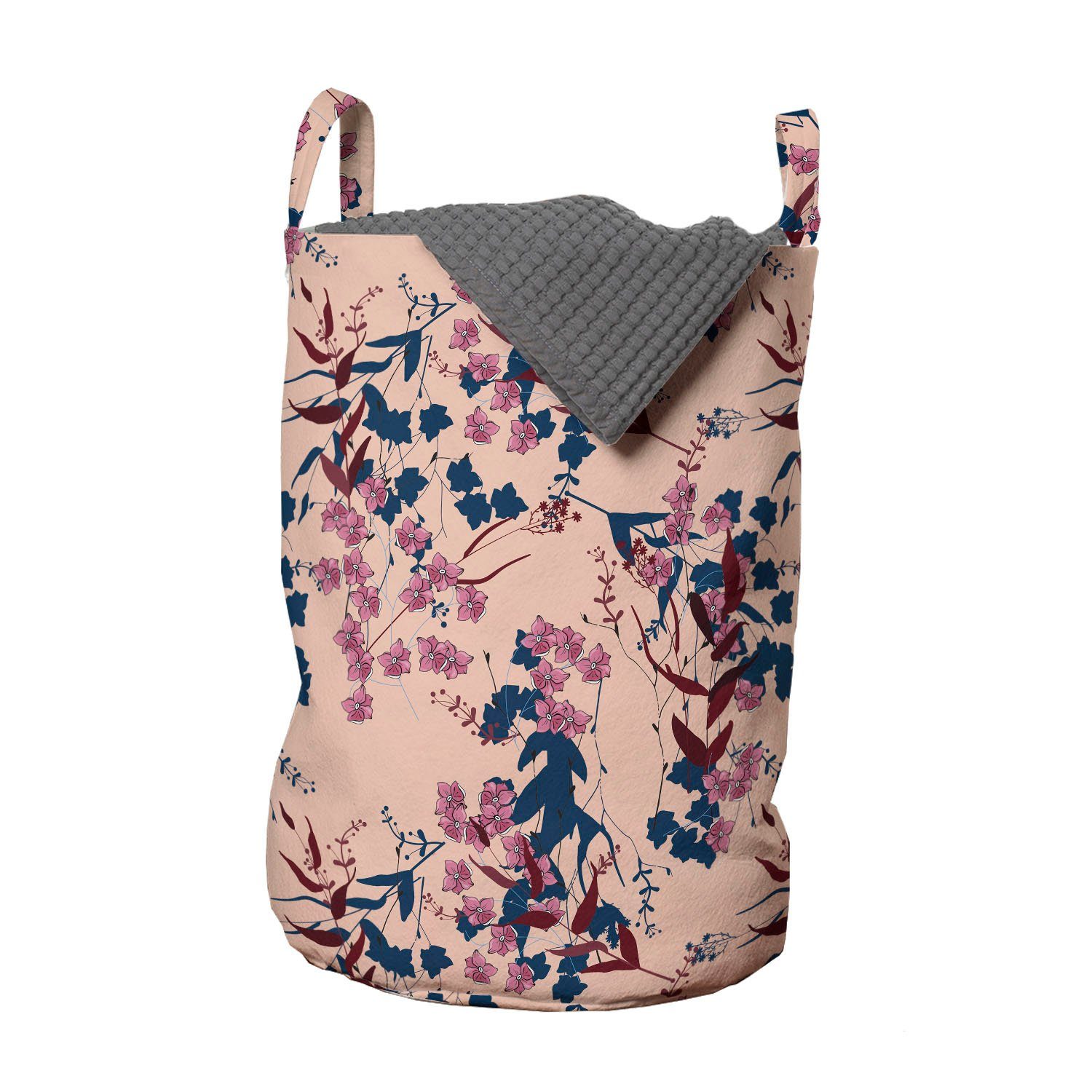 Abakuhaus Wäschesäckchen Wäschekorb mit Griffen Kordelzugverschluss für Waschsalons, Blumen Japanische Art Kirsche Flora