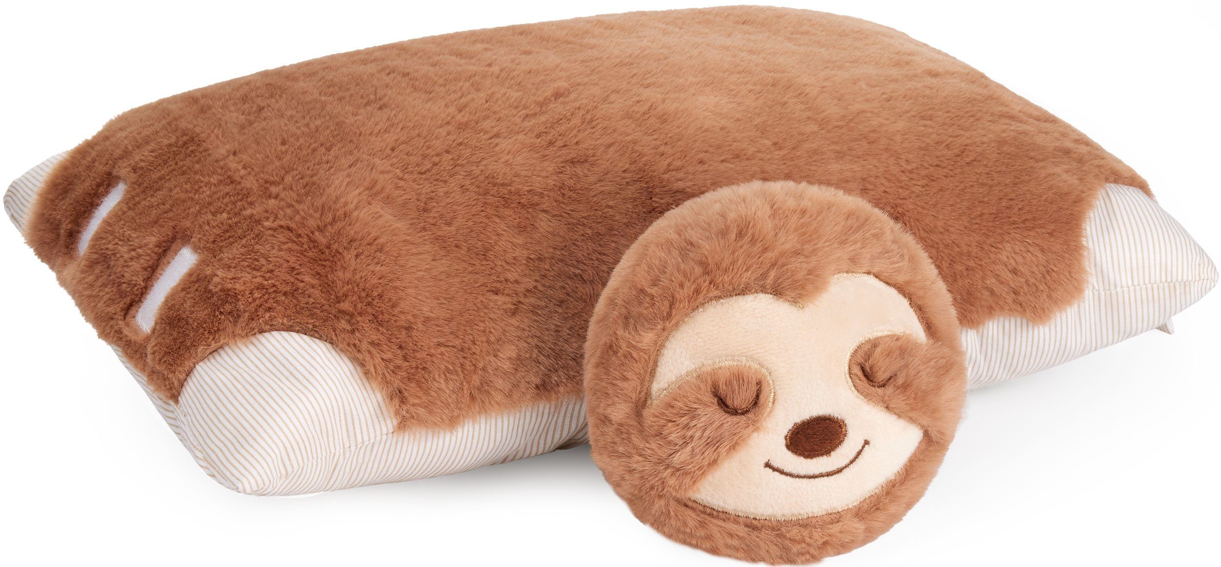 BRUBAKER Kuscheltier Faultier - 2 in 1 Stofftier und Kuschelkissen - 40 x 30 cm Dekokissen (Plüschtier - Kuscheltierkissen, 1-St., Tierkissen Faultierkissen), aufklappbares Kinder Plüschkissen mit Klettverschluss