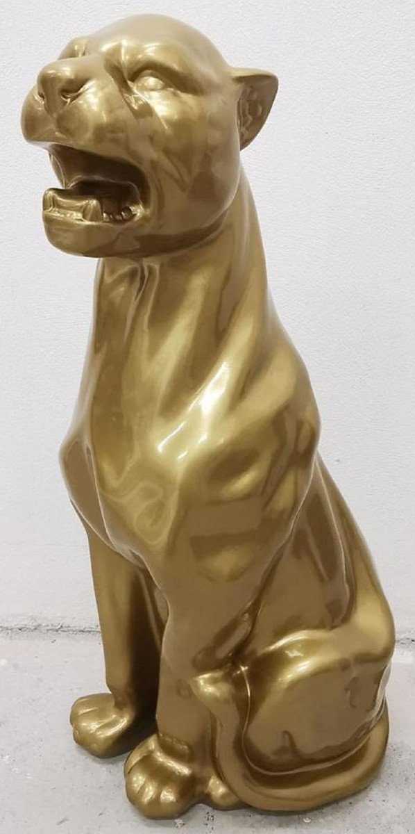 Casa Padrino Dekofigur XXL Garten Skulptur Panther Gold H. 75 cm - Wetterbeständige Deko Skulptur - Wohnzimmer Deko - Garten & Terrassen Gartenskulptur