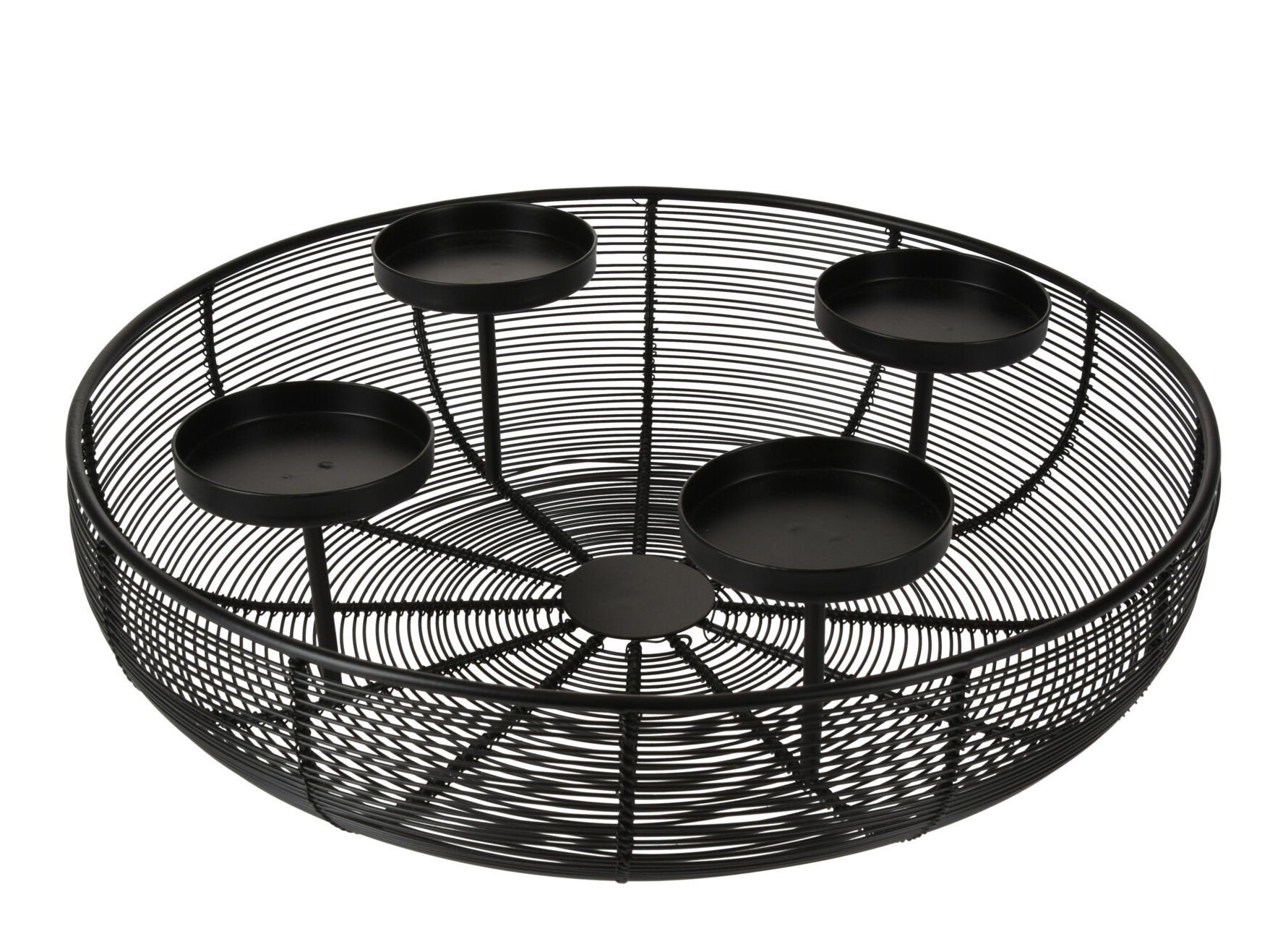 Spetebo Adventsleuchter Metall Gitter Adventskranz schwarz - 37 cm (Stück, 1 St., Metall Adventskranz), Deko Advents Kerzen Halter mit Draht Korb zum selbst Dekorieren