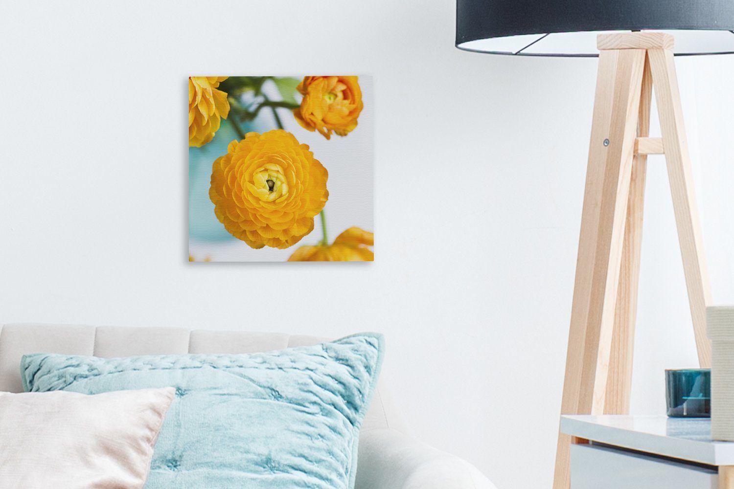 Wohnzimmer Draußen Leinwand OneMillionCanvasses® - Blumen bunt - Orange, Bilder Schlafzimmer Leinwandbild für (1 St),