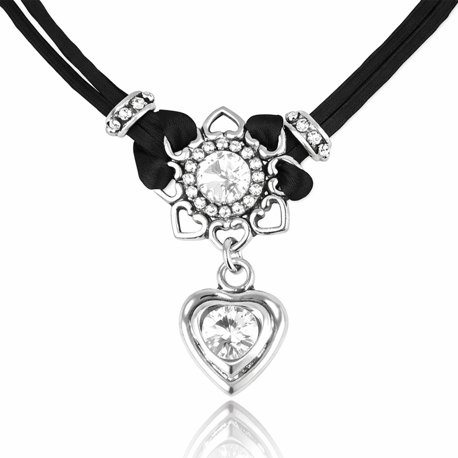 LUISIA® Kette mit Anhänger Chiara mit Herzblüte, Strassherz und Premium Kristallen (inkl. Schmuckbox)