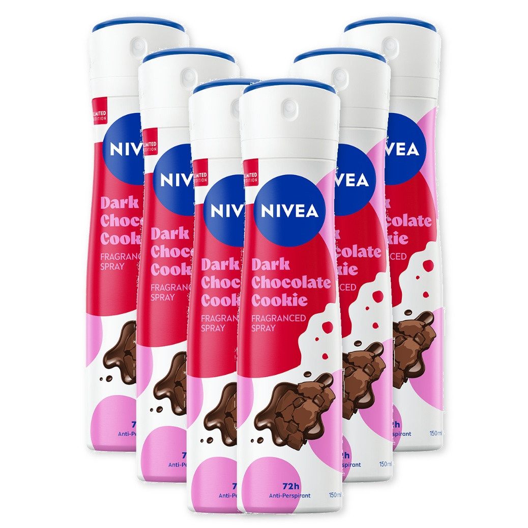Nivea Deo-Spray Deo Dark Chocolate Cookie 6x150ml 72H-Antitranspirant Limited Edition, Set, 6-tlg., 0 % Ethylalkohol