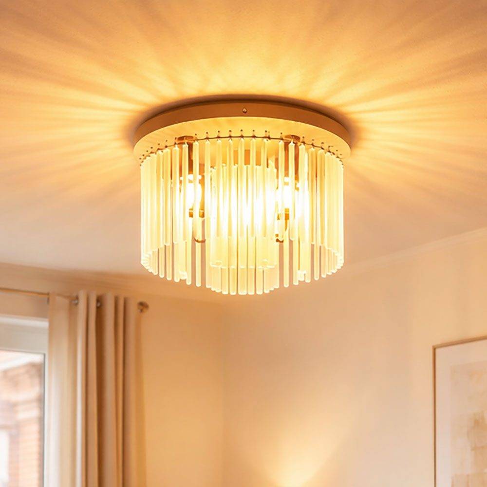 GLOBO LIGHTING Deckenleuchte, Leuchtmittel nicht inklusive, Deckenleuchte Deckenlampe Wohnzimmerlampe beige Glasstäbe D 32 cm