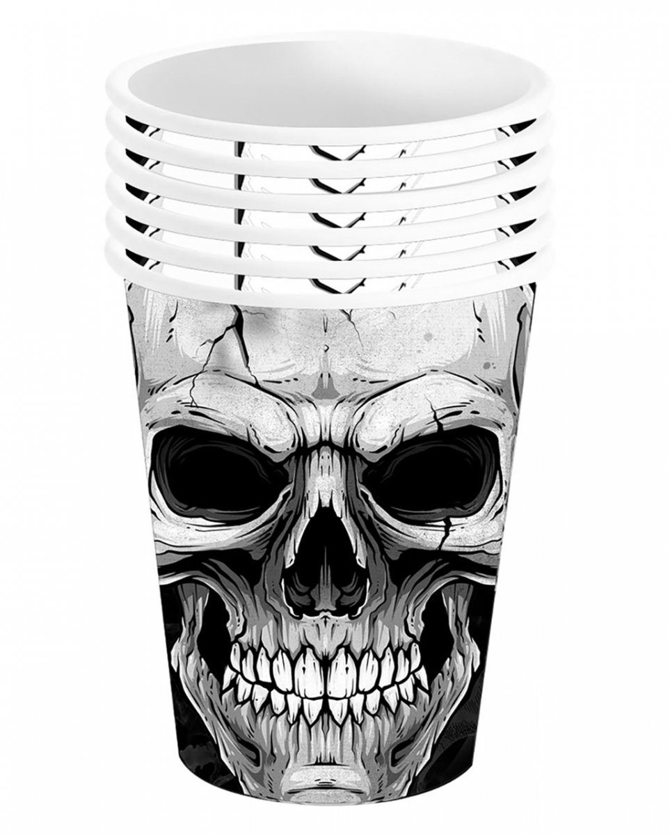 6 Halloween Skull Horror-Shop Totenkopf Dekofigur Pappbecher S für Scary