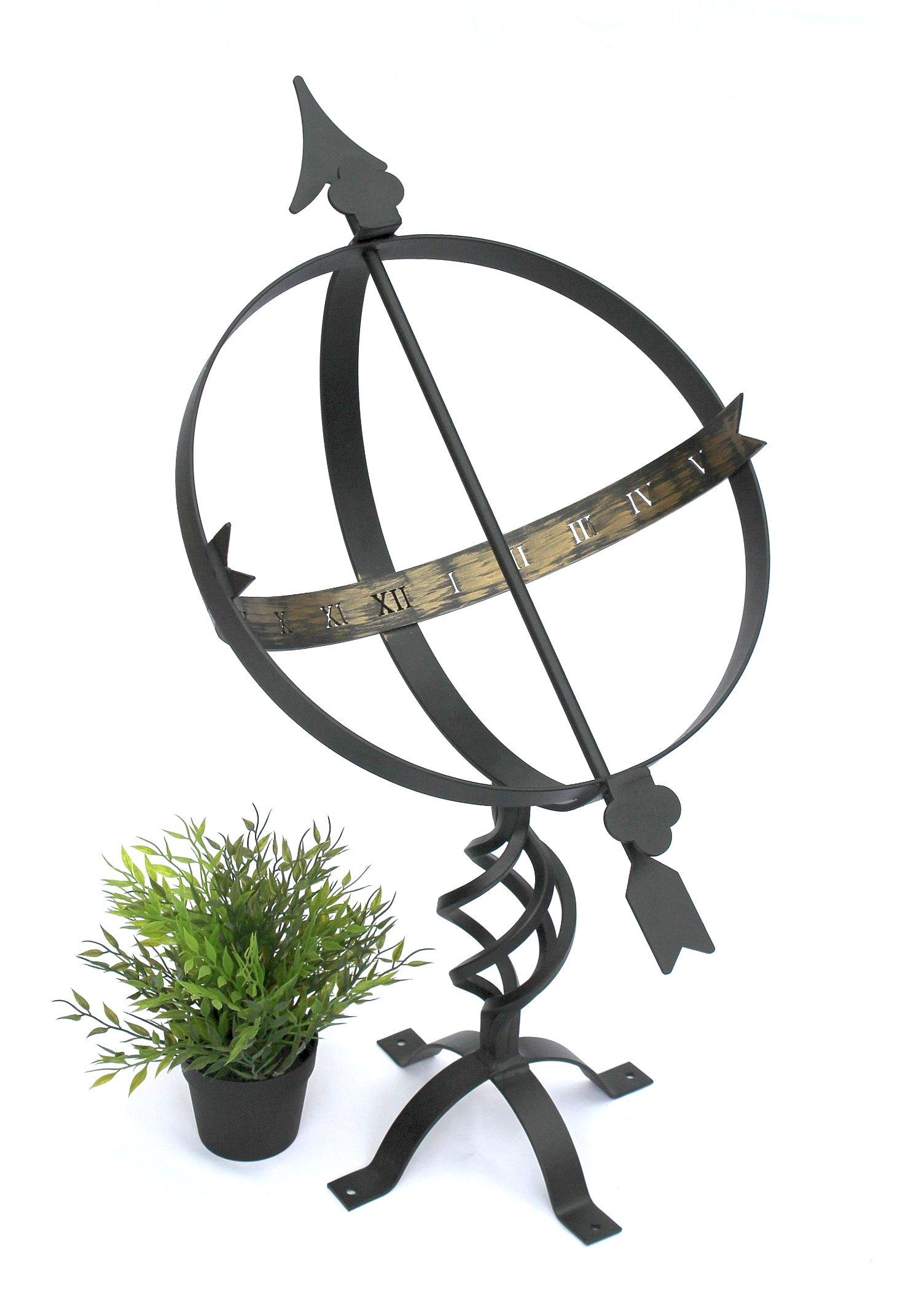 Schwarz Metall Gartenuhr Gartenfigur cm DanDiBo Schmiedeeisen Wetterfest Sonnenuhr 70 aus