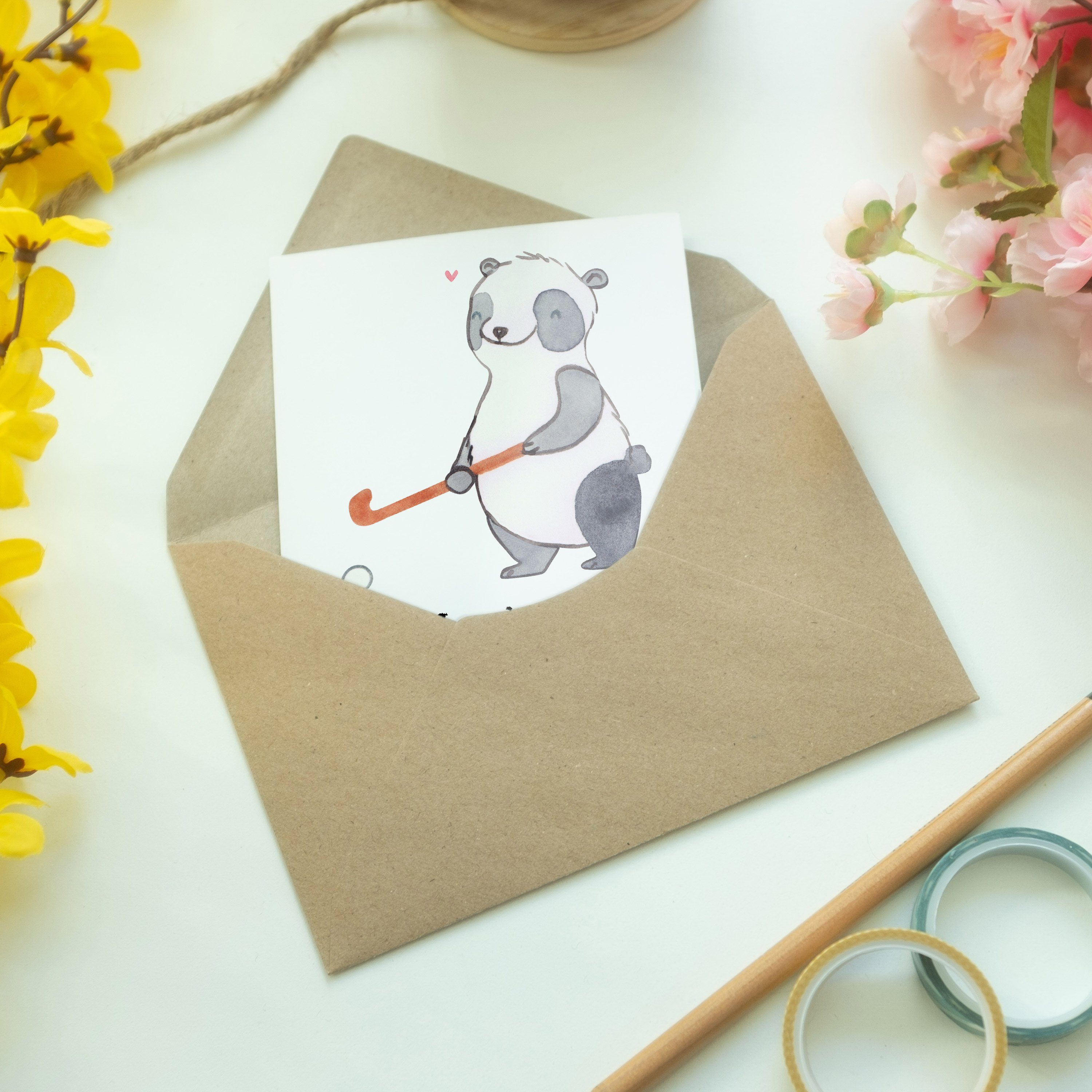 Grußkarte Hockey Panda Panda Verein, Weiß - - Geschenk, & Gewinn Mrs. Hockey spielen Medizin Mr.