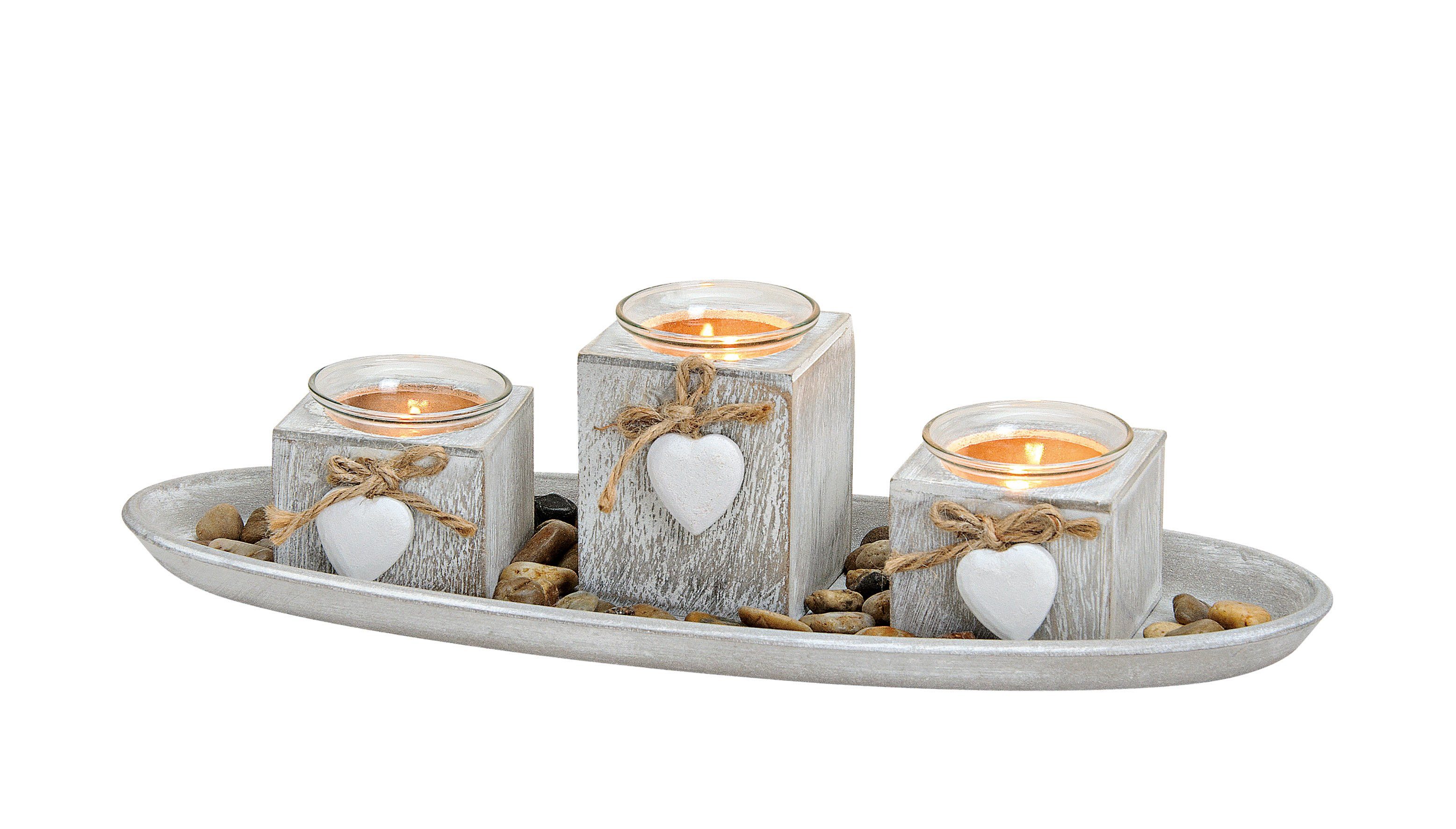 Spetebo Kerzentablett Teelichthalter Deko Set 8-teilig - shabby weiß (Set, günstig online kaufen