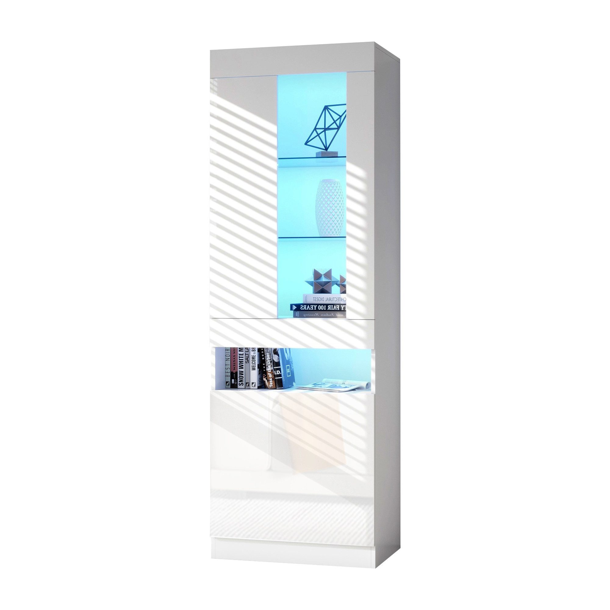 Merax Vitrine mit Glaseinlegeböden und LED-Beleuchtung Standvitrine mit großen Stauraum,Vitrinenschrank,Highboard,H:180cm