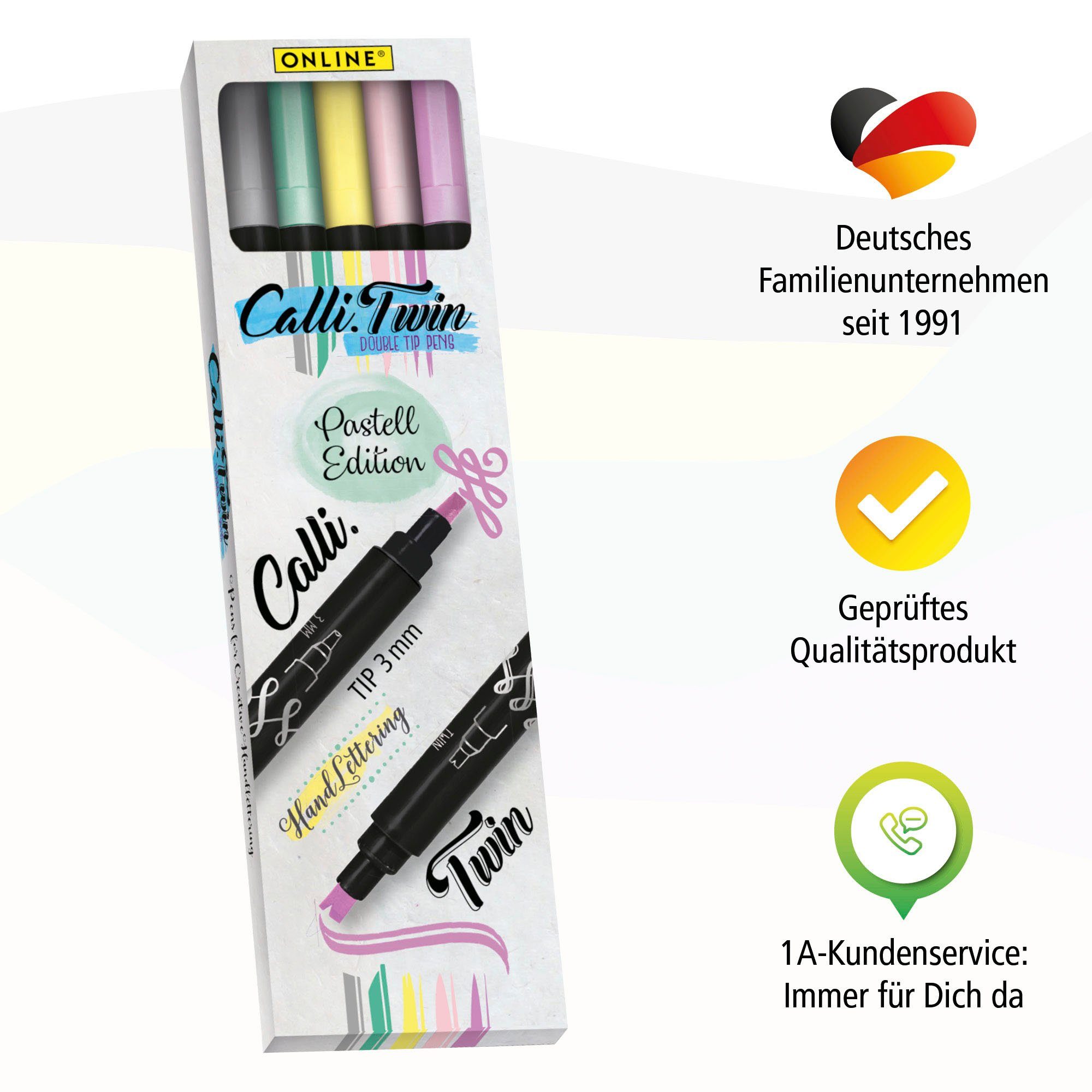 5x Handlettering Pen Pastel Spitzen Stifte Set, Pens, Brush bunte Online Calli.Twin, Fineliner verschiedene