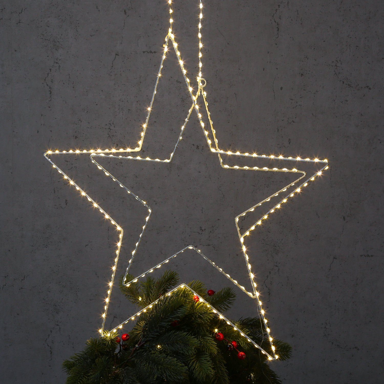 MARELIDA LED-Stern für außen Leuchtstern Metallstern 140LED 40cm Weihnachtsstern Timer Innen/Außen, warmweiß (2100K bis 3000K)