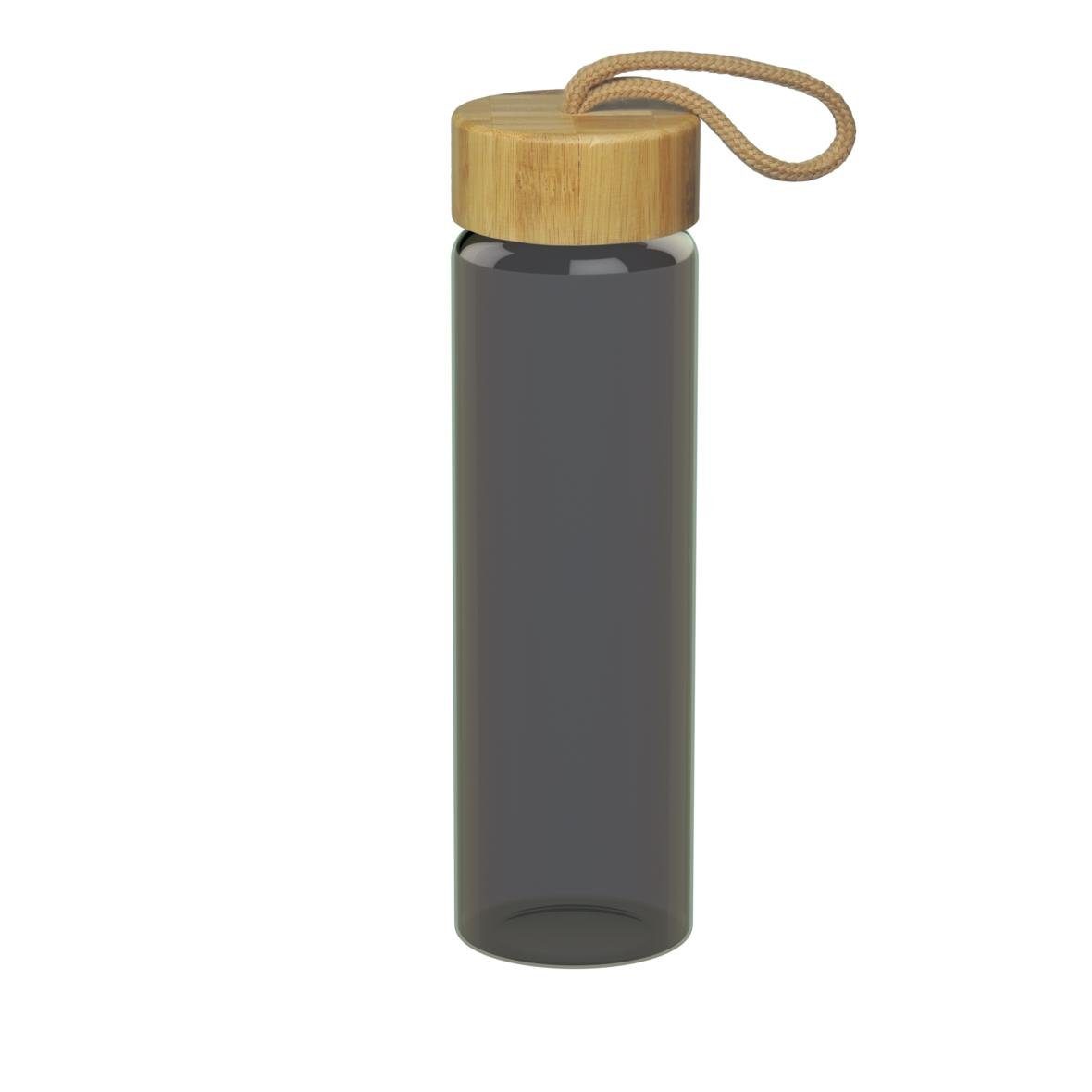 elasto Trinkflasche 0,65 L Wasserflasche Bamboo Glasflsache inkl. Neoprentasche, Sportflasche, Für Unterwegs, Bottle, Schule und Arbeit, Kautschukhülle