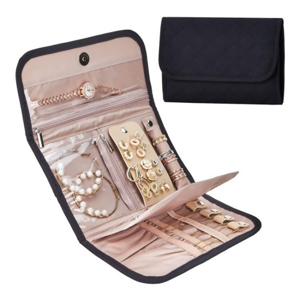Zyronn Schmuckrolle Reise-Schmuckorganizer,faltbare Schmuck-Aufbewahrungsrolle, Geschenk zum Muttertag, Schmucktasche mit Reißverschluss,für Reisen
