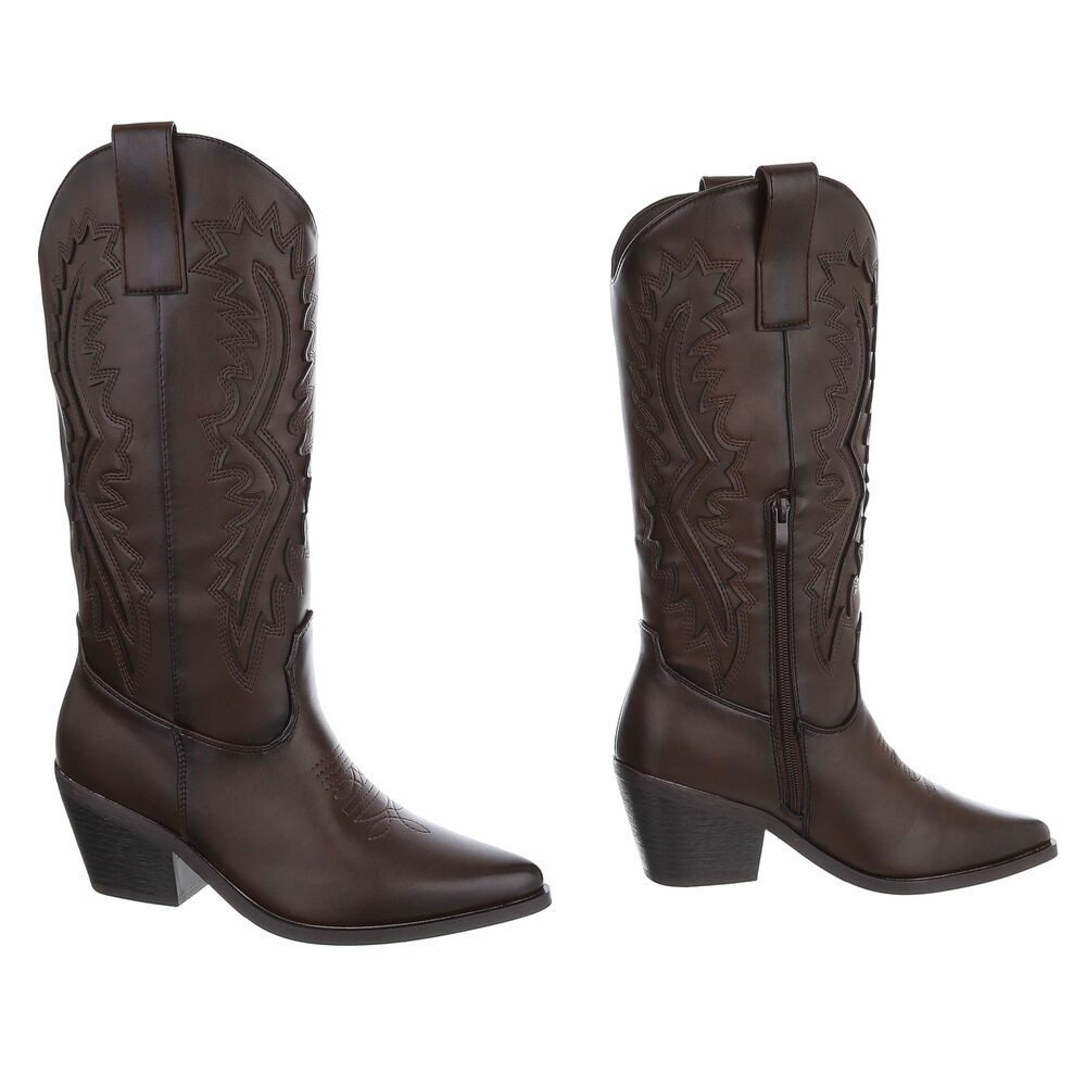 Ital-Design Damen Westernstiefel mit Blockabsatz und Ziernähten Westernstiefel (92002525) Blockabsatz Stiefel in Braun – Bild 4 von 5