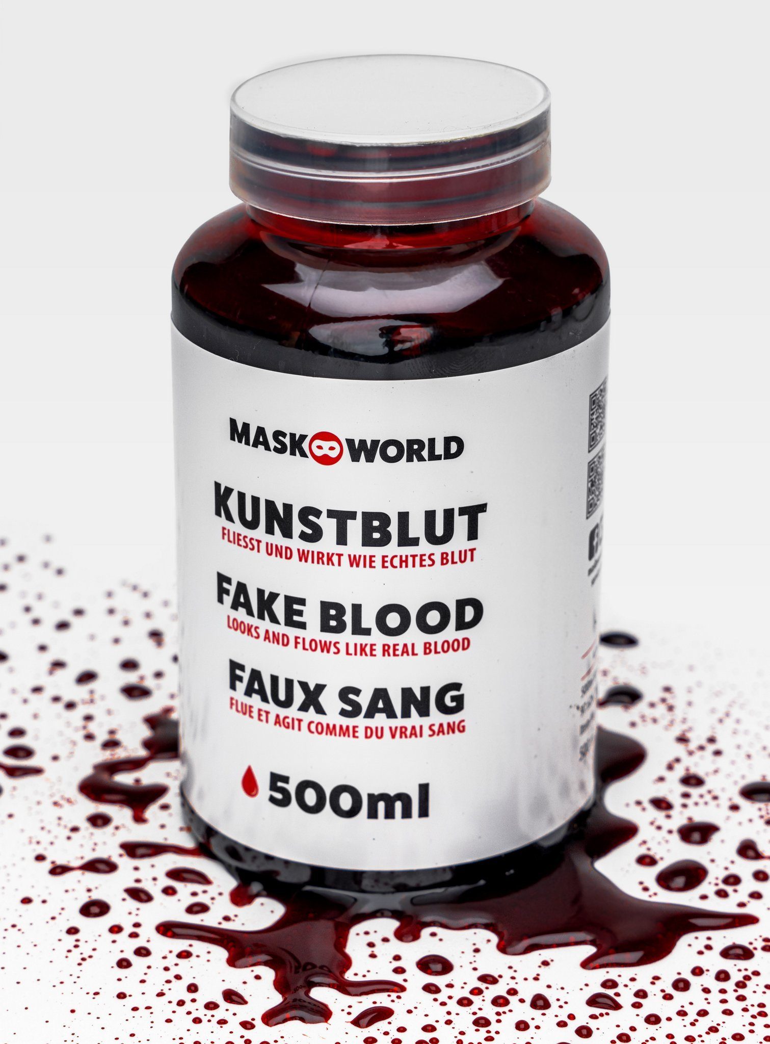 Maskworld Theaterschminke Kunstblut 500 ml Filmblut - Halloween Kostüm Deko (1-tlg), Fließt und wirkt wie echtes Blut – ideal für alle Anwendungen, bei