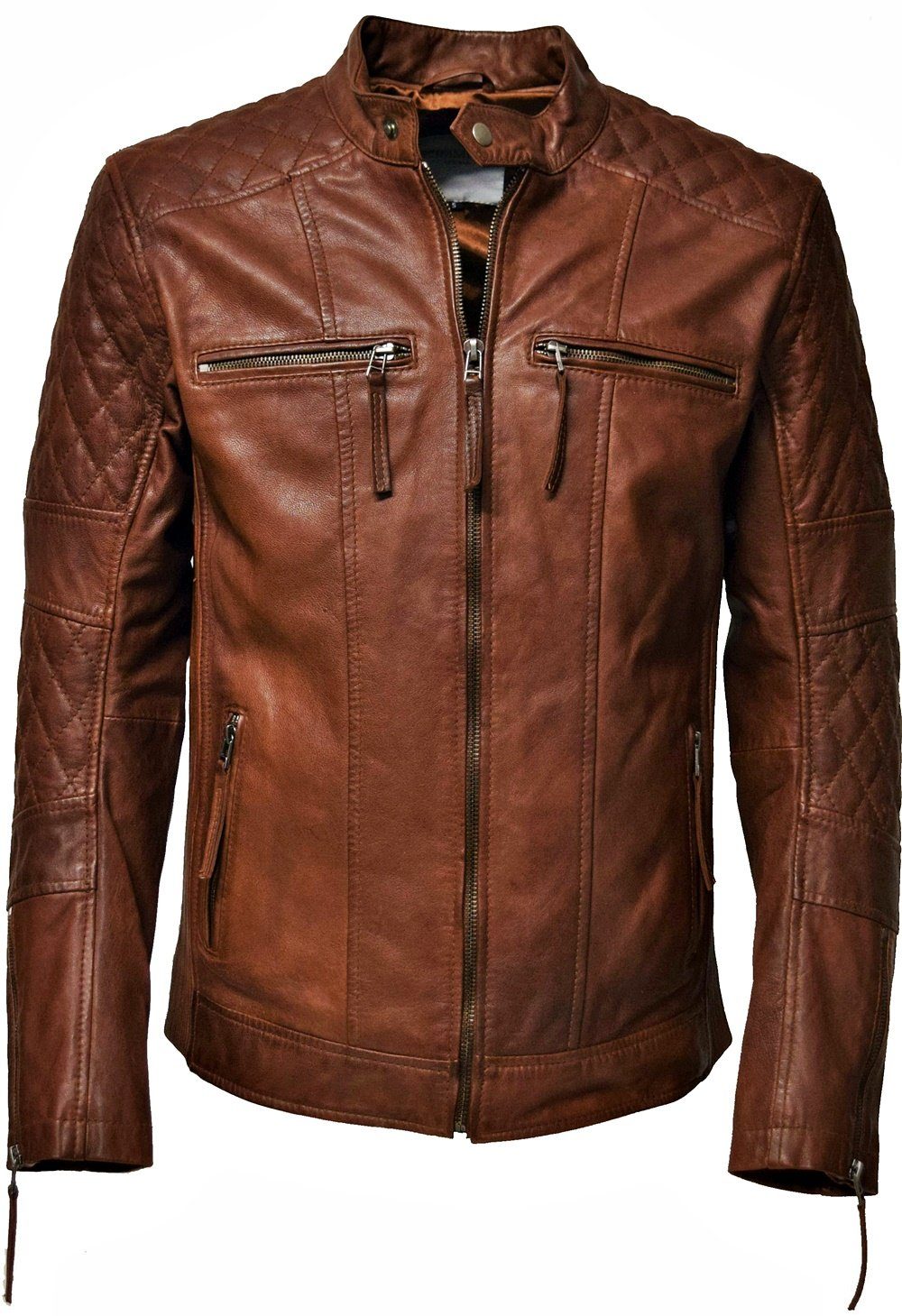 Zimmert Leather Lederjacke Alex weiches gewaschenes Leder, Stehkragen Rostbraun