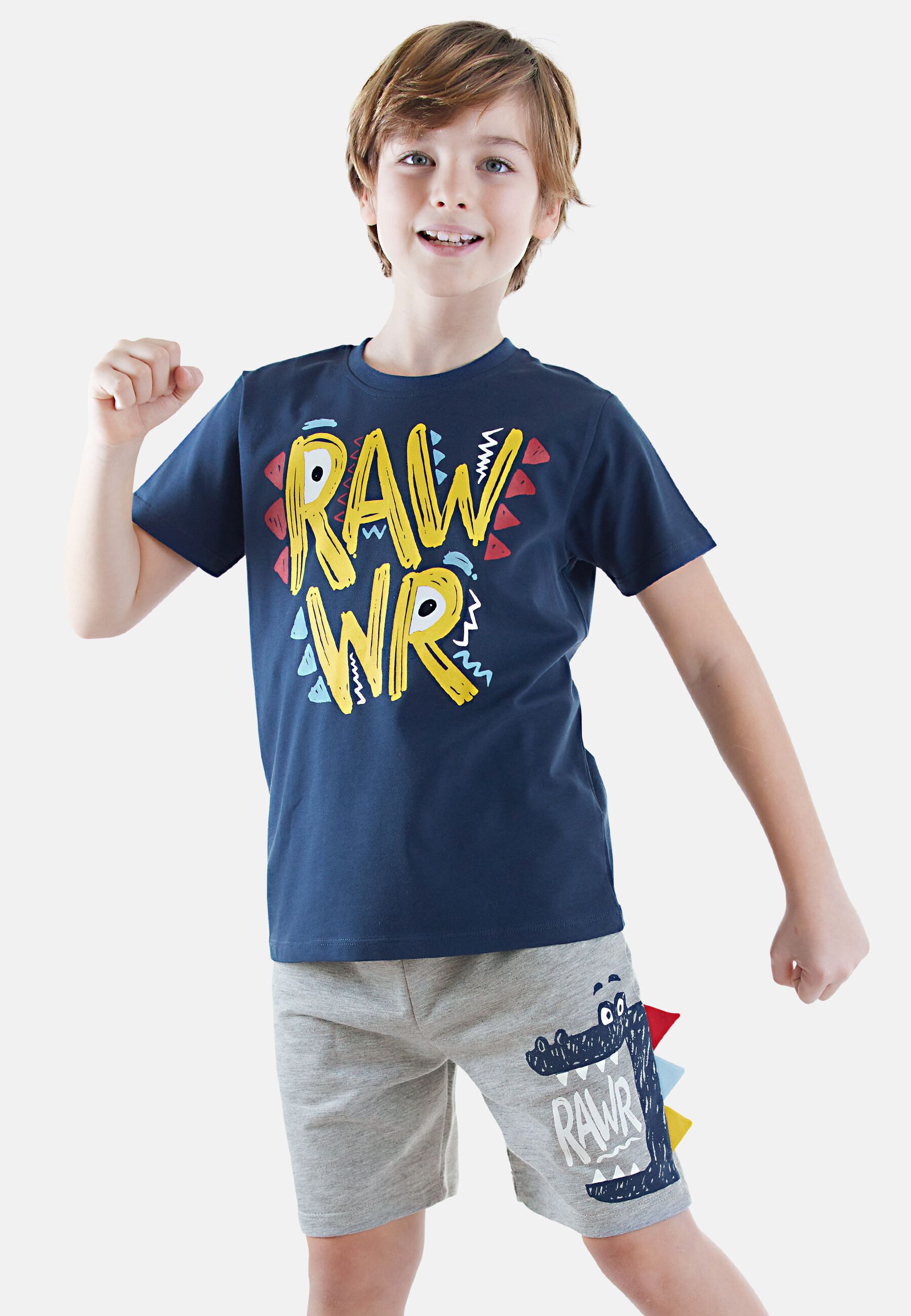 Denokids Hausanzug Rawr (2 tlg) mit aufgedrucktem Schriftzug