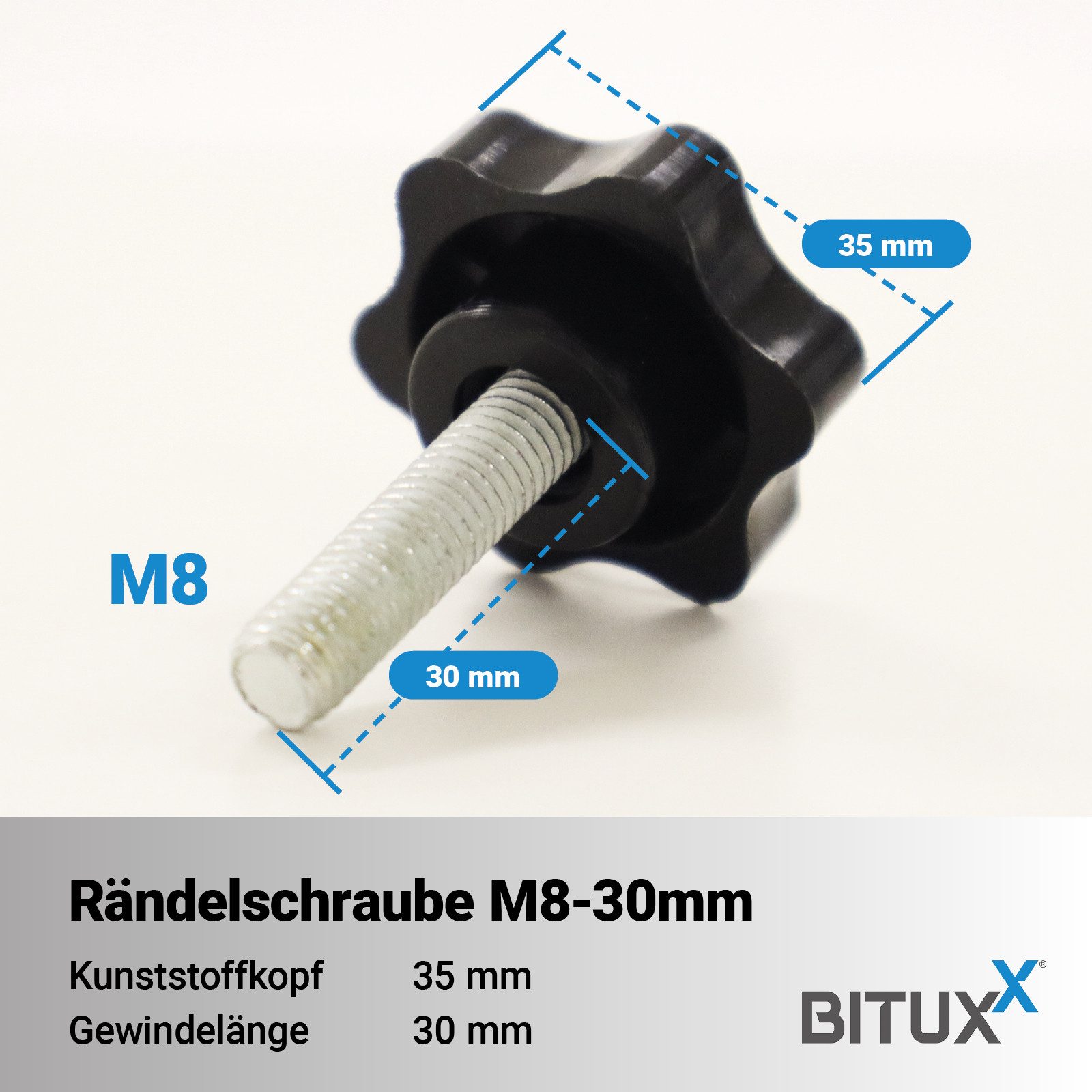 Bituxx Stockschraube 20x M8 - 30 mm, (Spar-Set, 20 St., MS-20061)
