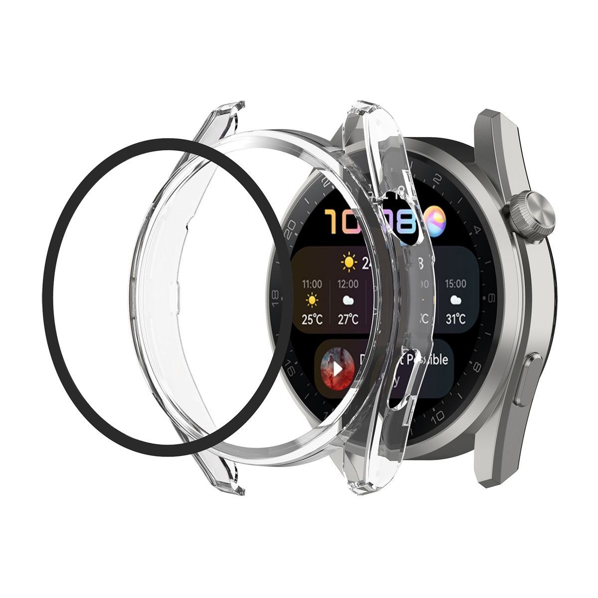 Wigento Smartwatch-Hülle Für Huawei Watch 3 Pro 2 in 1 Shockproof Hart Uhr Tasche Etuis Hülle Cover + H9 Hart Glas Transparent
