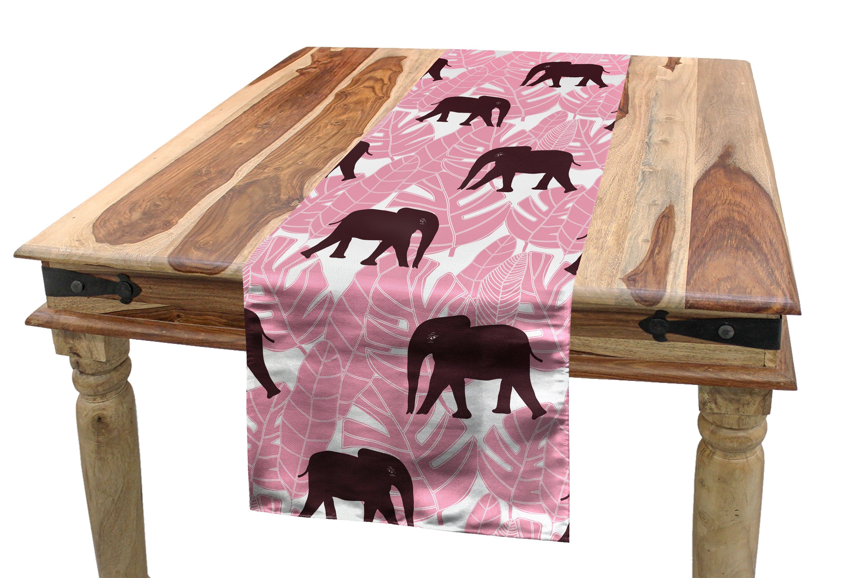 Abakuhaus Tischläufer Esszimmer Küche Rechteckiger Dekorativer Tischläufer, Elefant Tropische Palmenblätter Afrika